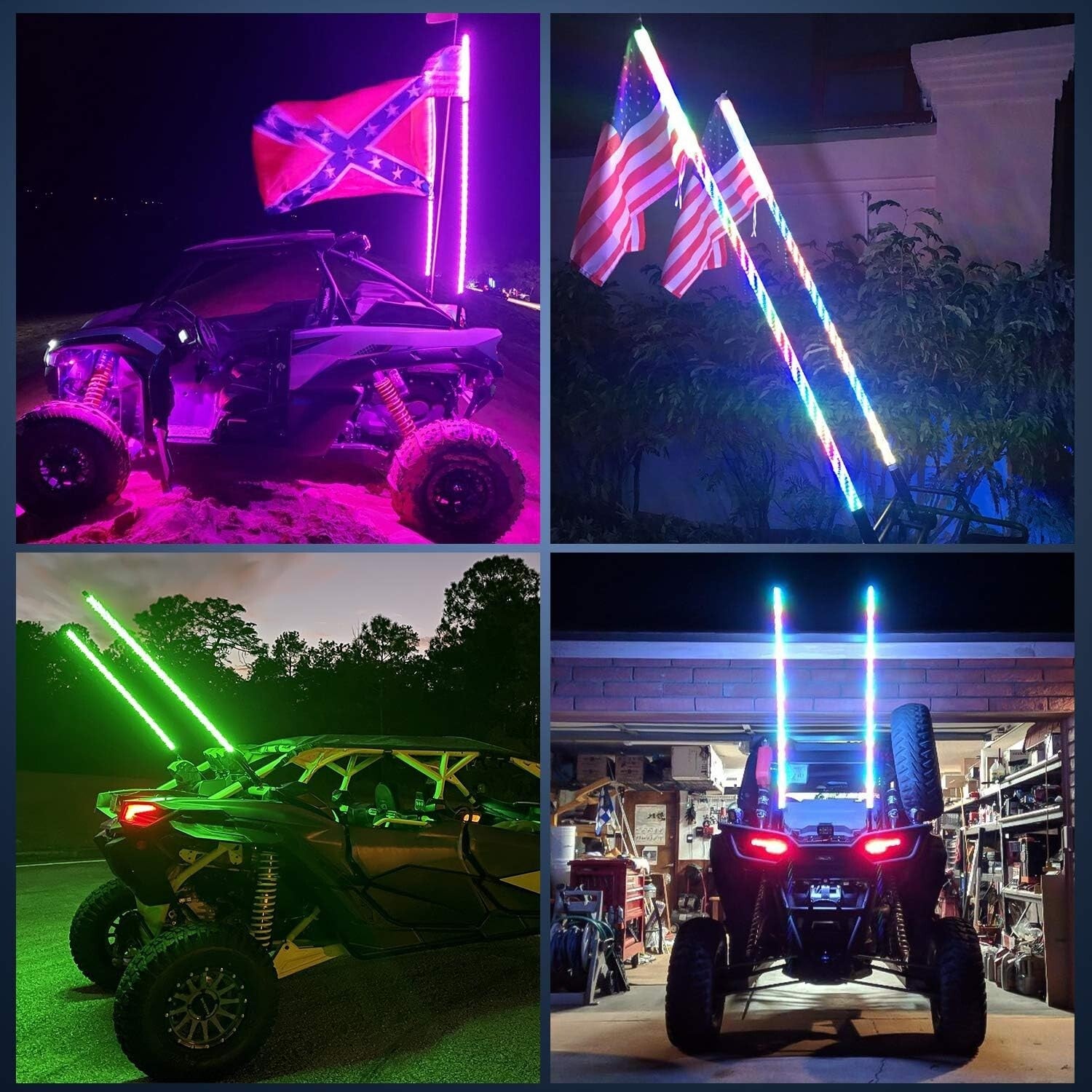 Dynamic 5FT RGB LED Whip Lights Set with Spring Base for Offroad Vehicles