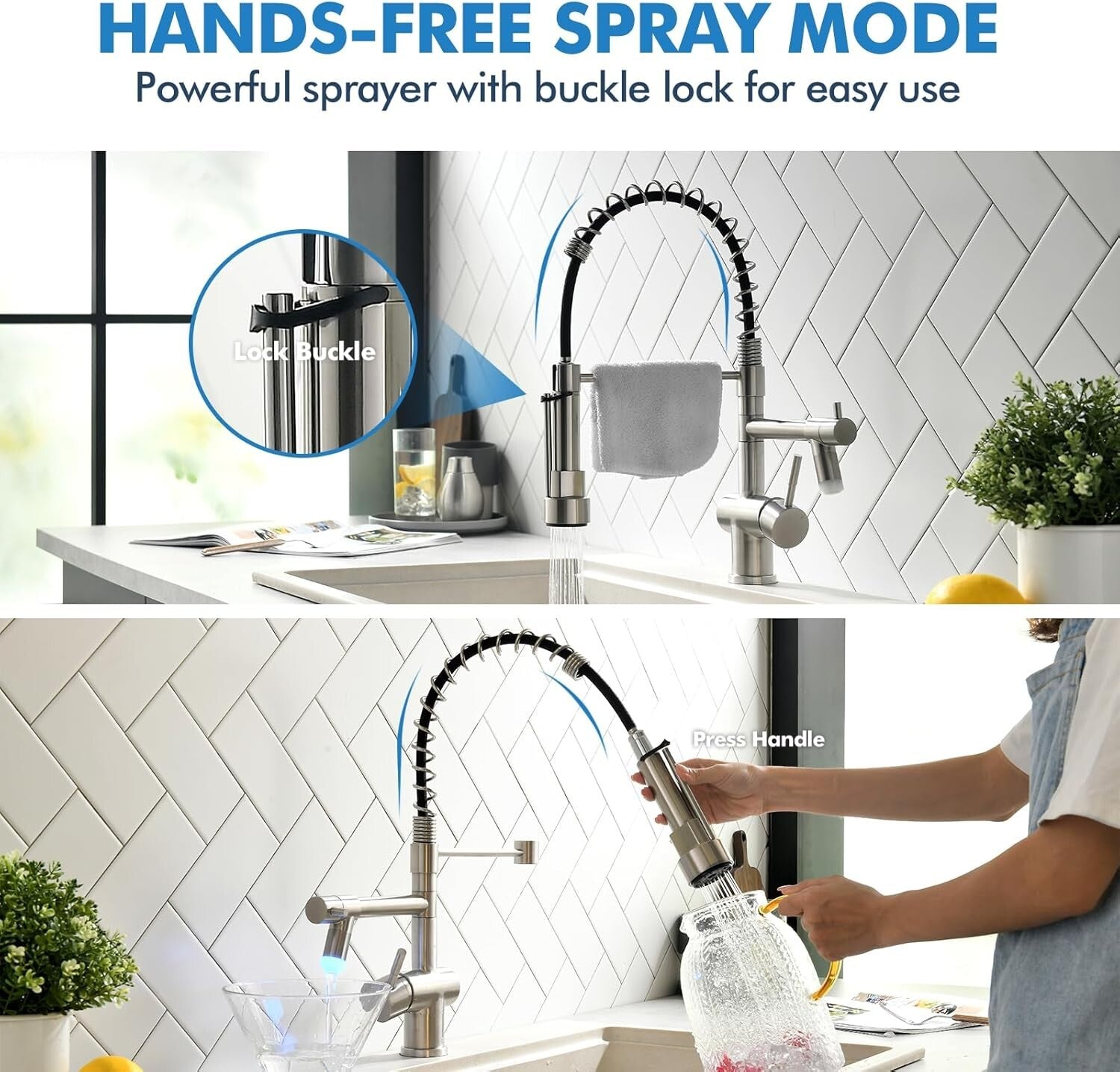 Durable Stainless Steel Kitchen Faucet with Dual Spouts & LED Temp Indicator