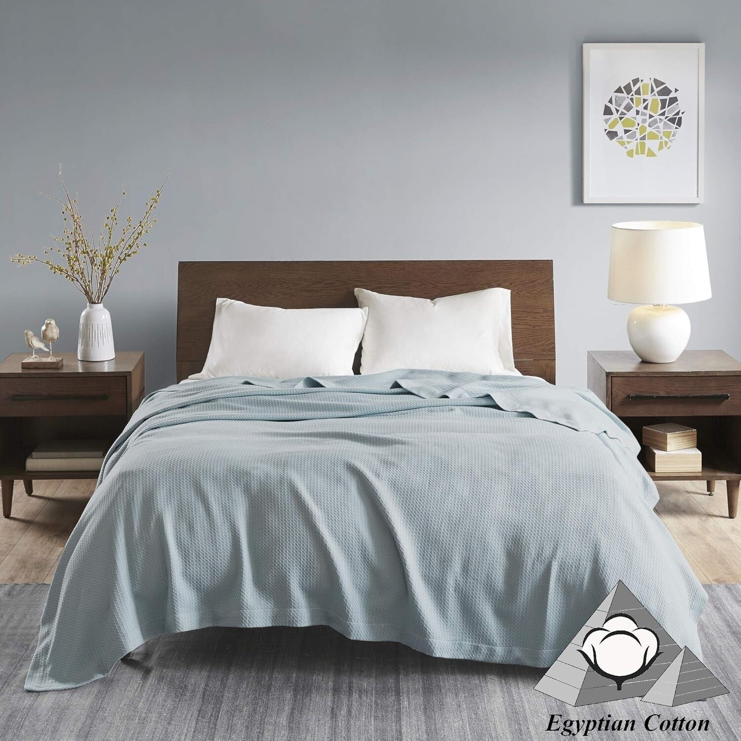 Premium Waffle Knit King Blanket - 100% Egyptian Cotton in Soft Light Blue