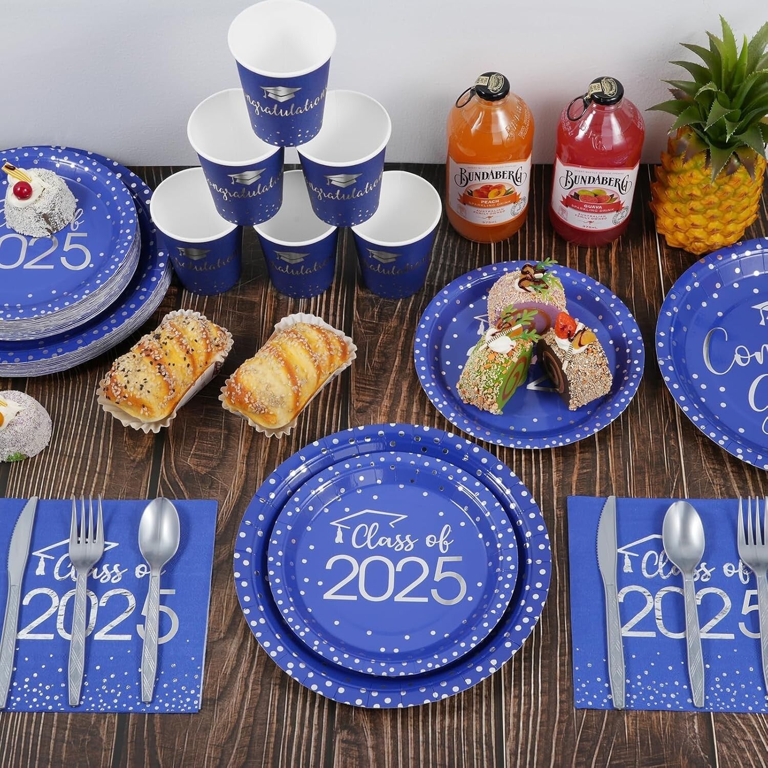 Elegant Blue & Silver Graduation Plate and Napkin Set for Class of 2025 Parties