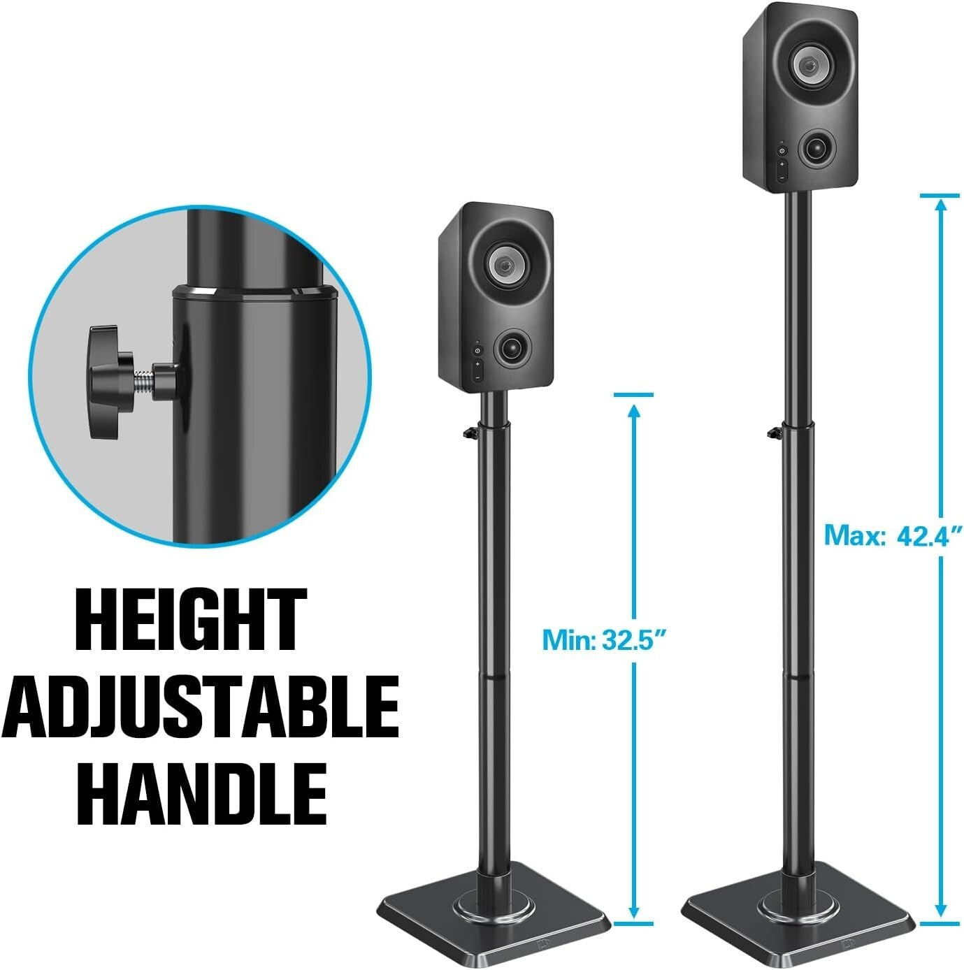 Durable Adjustable Speaker Stands Pair with Cable Management - Fits Most Brands