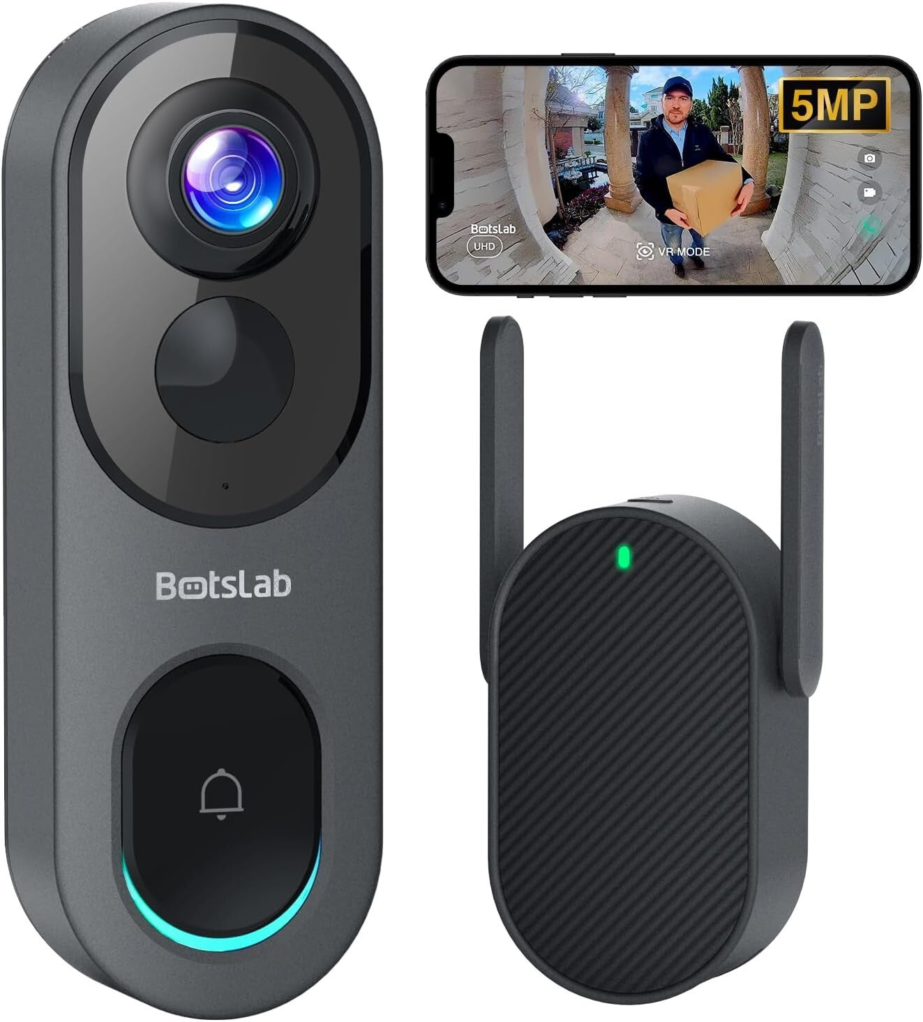 AI Motion-Sensing 5MP Wireless Doorbell Camera with 360° View & Local Storage