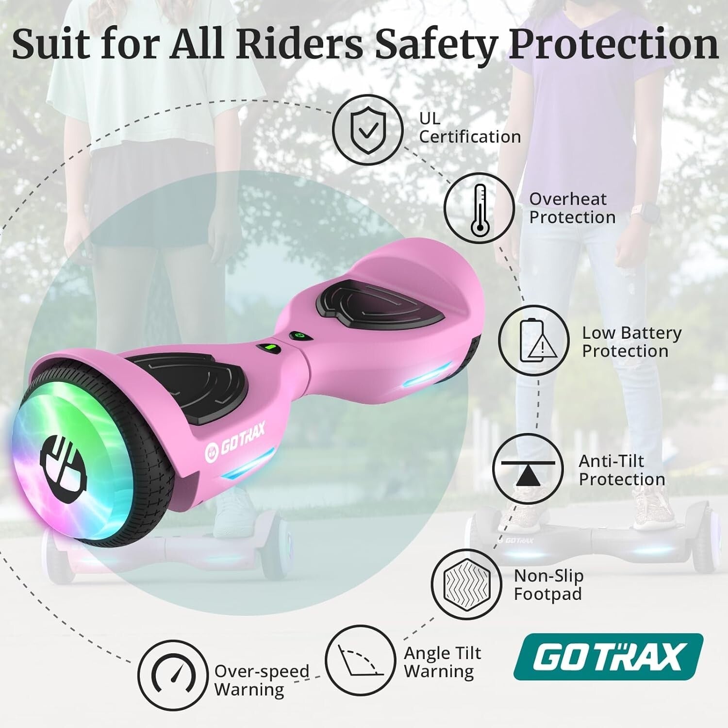 Electric Hoverboard with LED Light Wheels – Up to 6.2mph for Kids Aged 44-176lbs