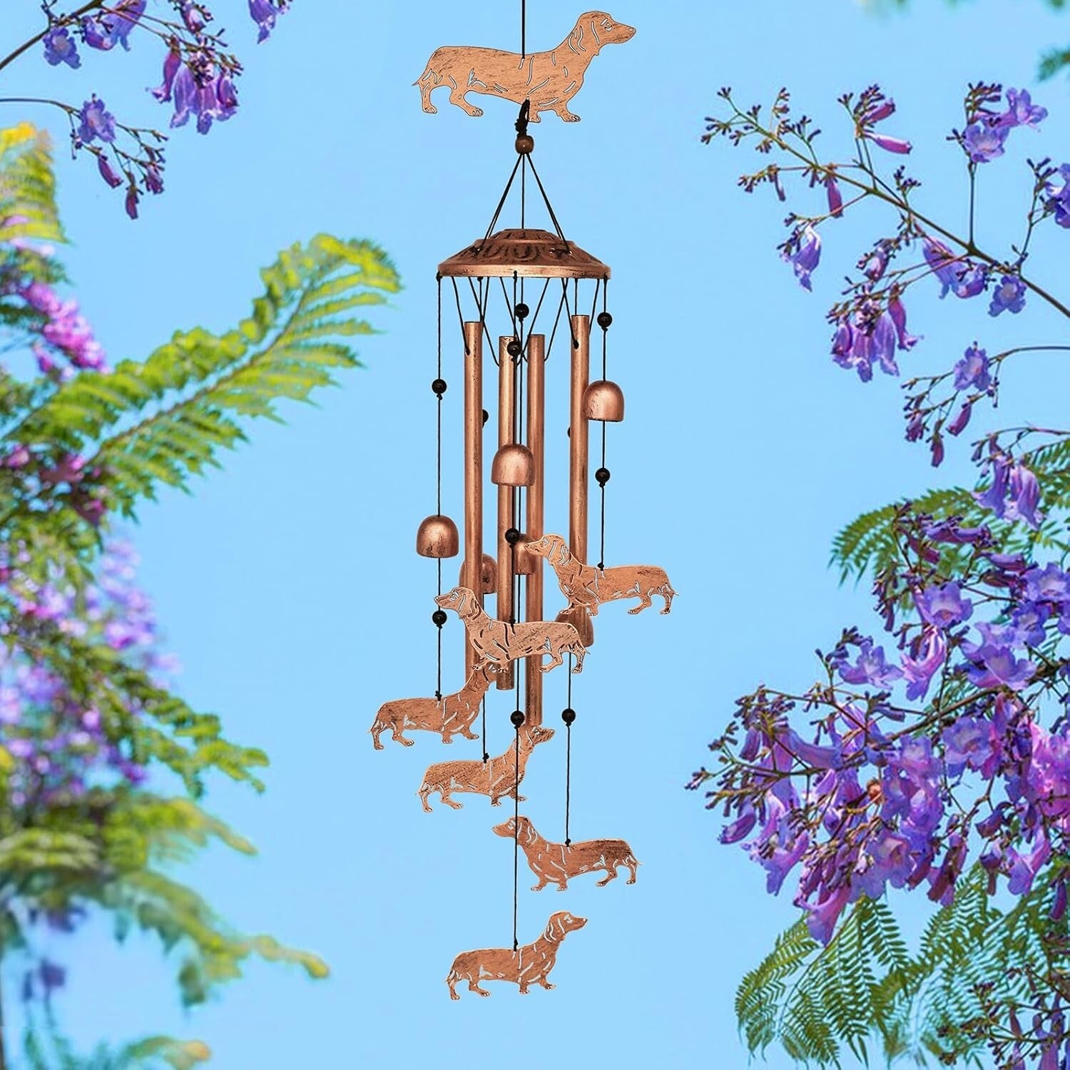 Weather-Resistant Dachshund Dog Wind Chimes - Adjustable Decor for Outdoors