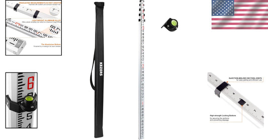 Durable Dual-Sided 16 Foot Aluminum Grade Rod with Bubble Level & Carry Case