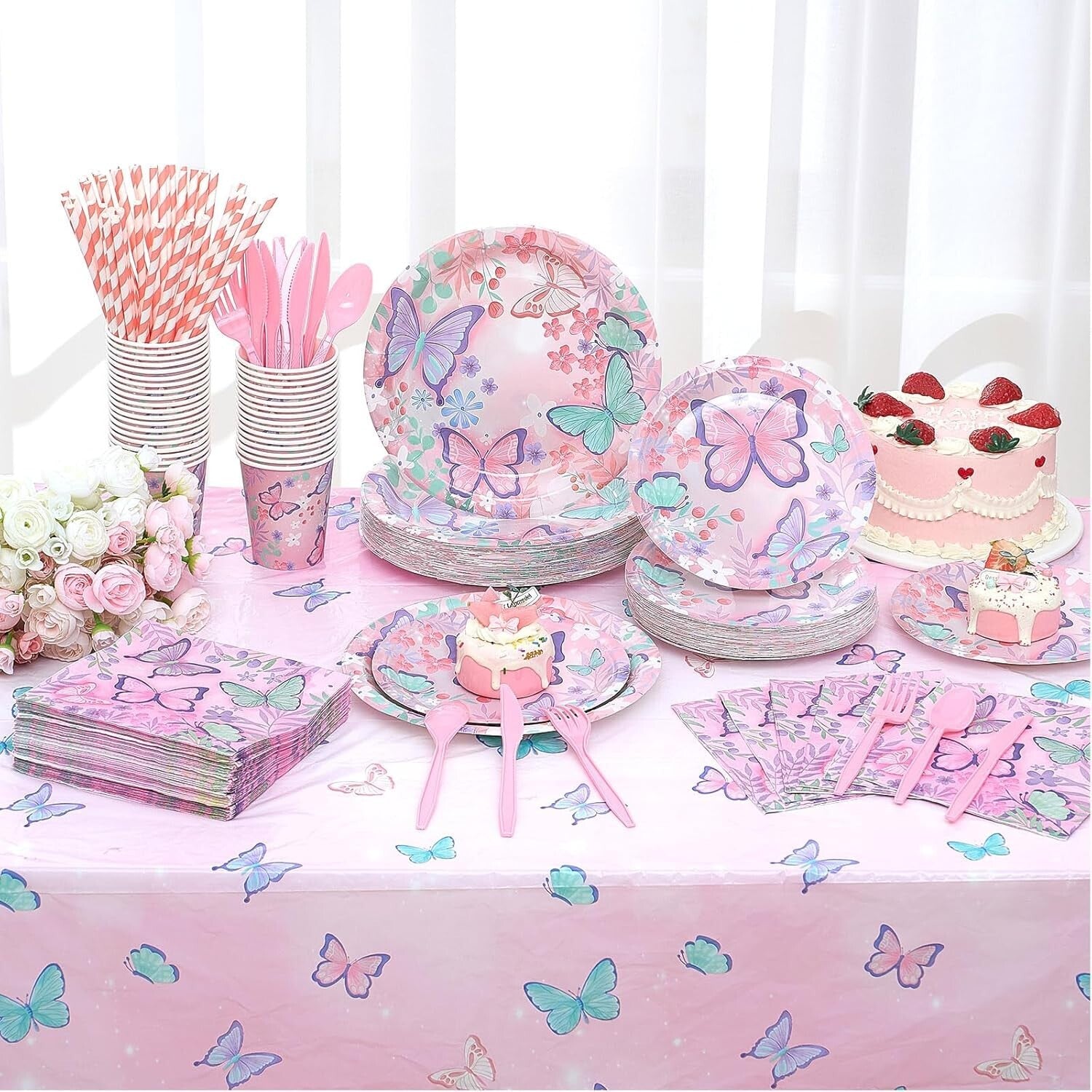 Charming Butterfly Birthday Party Supplies - 452 Pcs for Elegant Celebrations