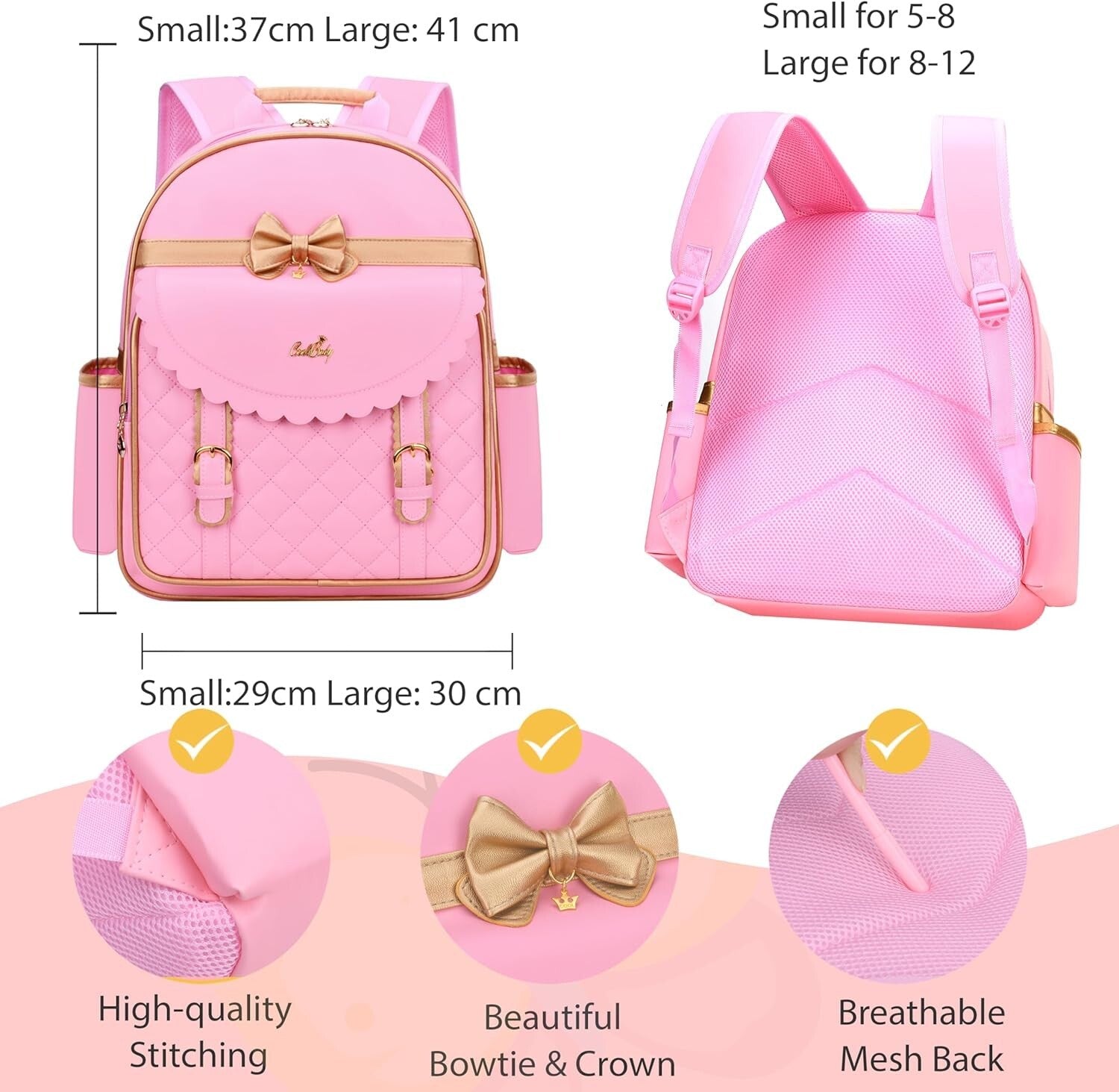 Charming Waterproof Girls Backpack with Multiple Compartments & Bow-Tie Style