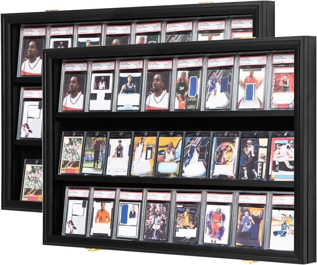 Sturdy Wooden Sports Card Display Case - Lockable with UV Shielding for 24 Cards