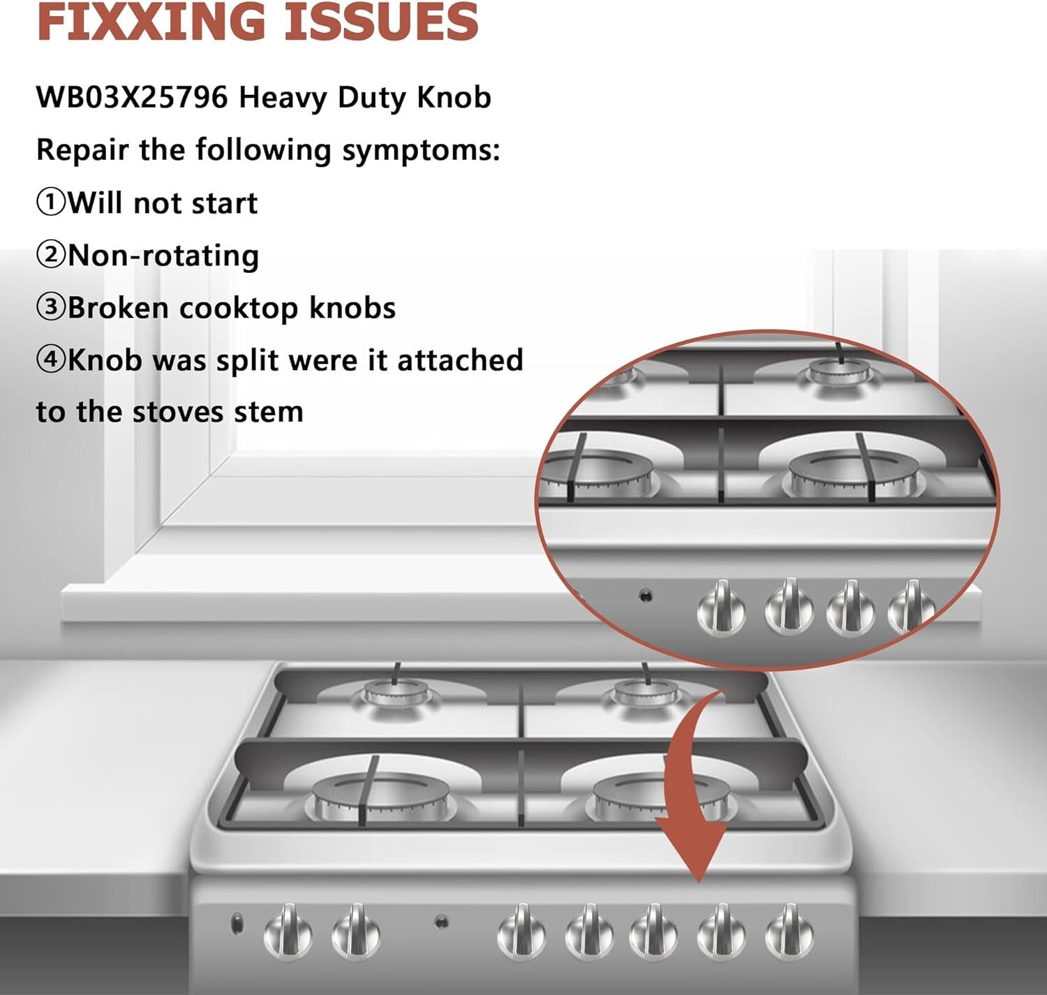 Durable 5-Pack Burner Control Knobs for GE, Kenmore & Hotpoint - Easy Install
