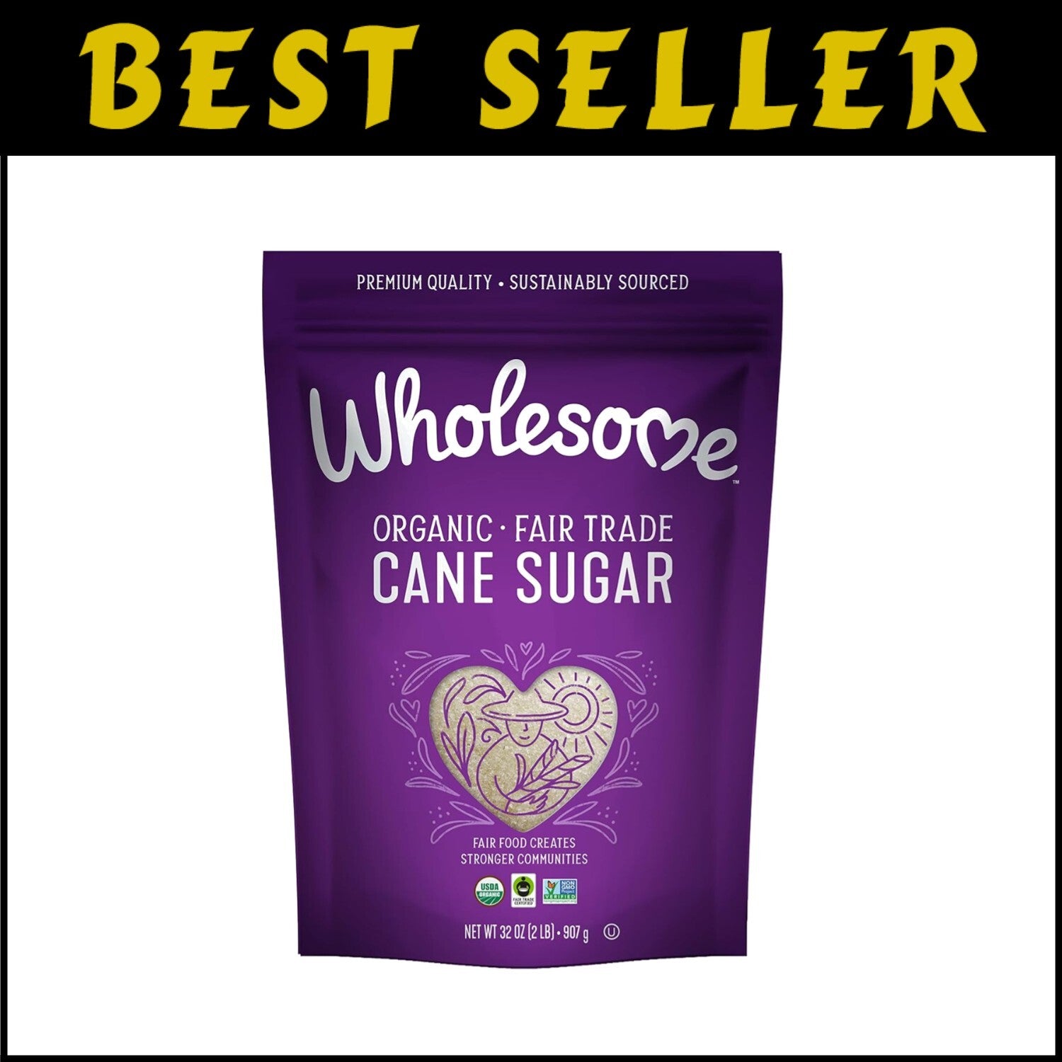 Pure Organic Cane Sugar 32-Ounce for Baking - Fair Trade Certified Quality