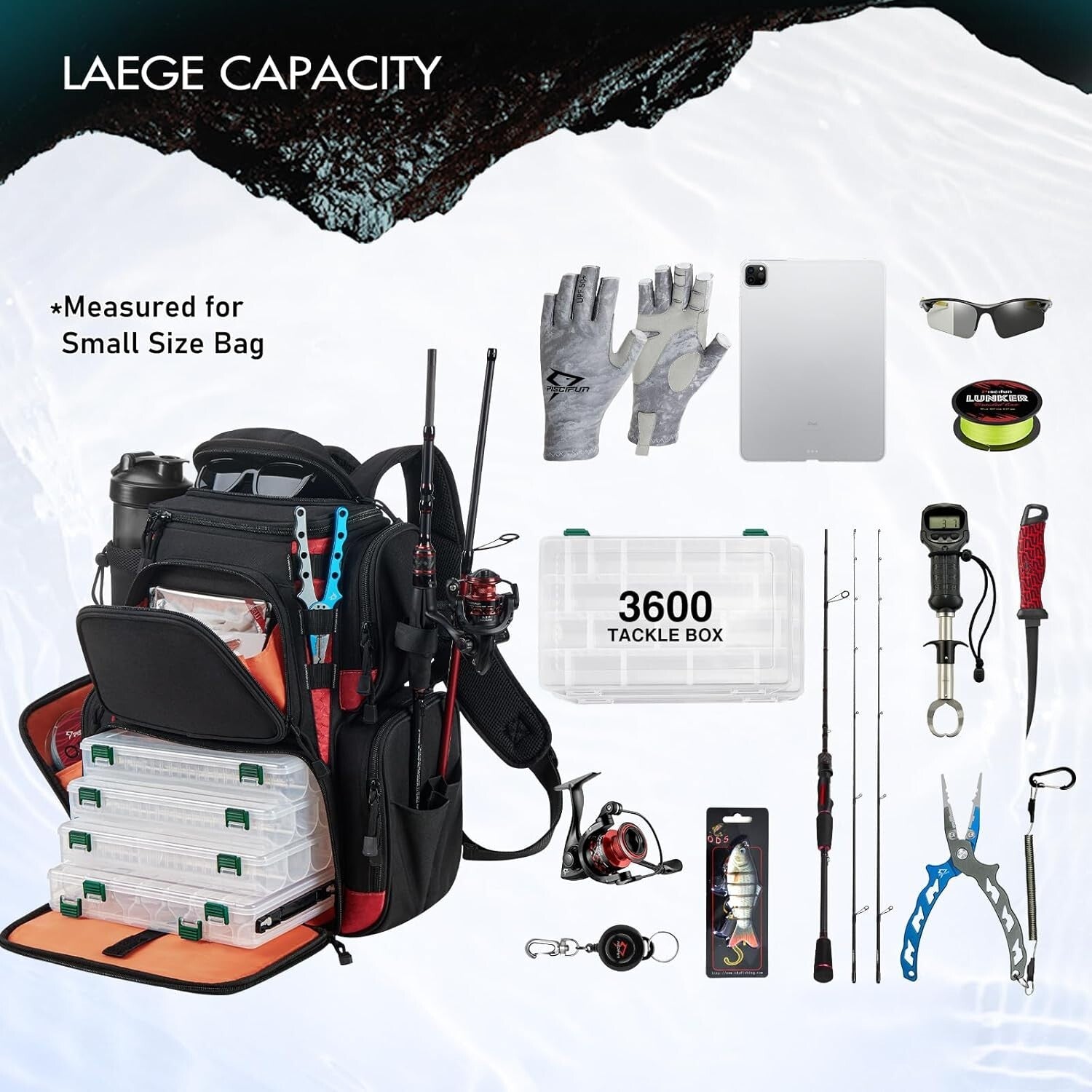 Fishing Tackle Backpack with Ergonomic Design & Hard Sunglasses Case for Safety