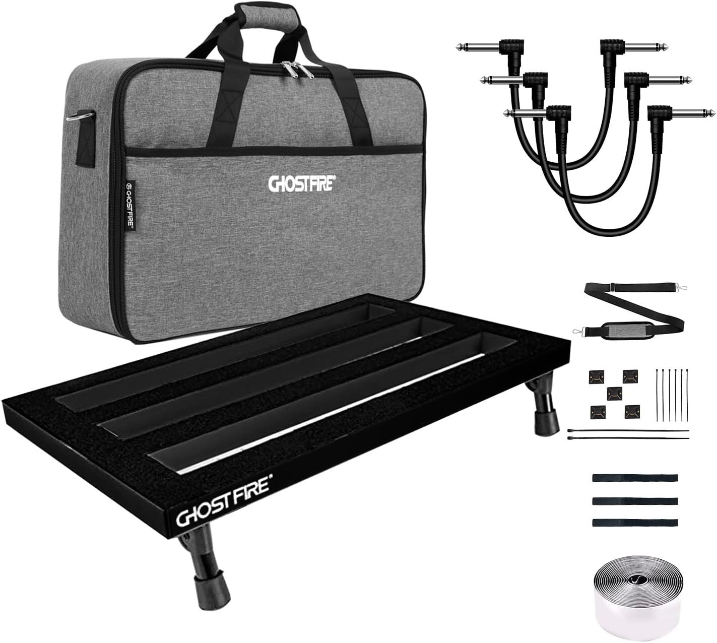 Ghost Fire 1.76lb Aluminum Guitar Pedalboard with 3 Patch Cables - 19.8''x11.5''