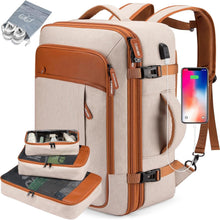 Load image into Gallery viewer, Expandable 40L Travel Backpack for Men &amp; Women - Water Resistant &amp; Stylish Beige
