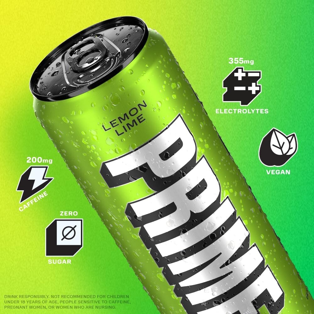 High-Performance PRIME Energy Drink | Lemon Lime Flavor - 12 Pack Caffeine Boost