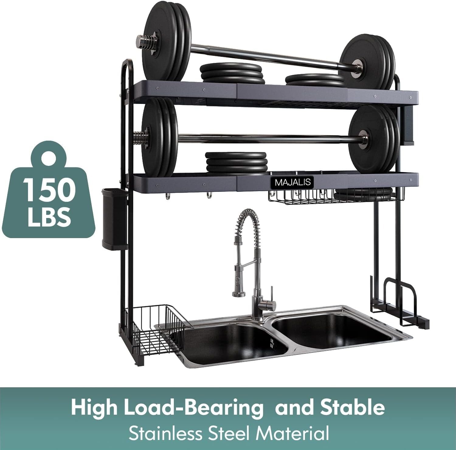 Adjustable Over Sink Dish Drying Rack - Stainless Steel 2-Tier Storage Solution