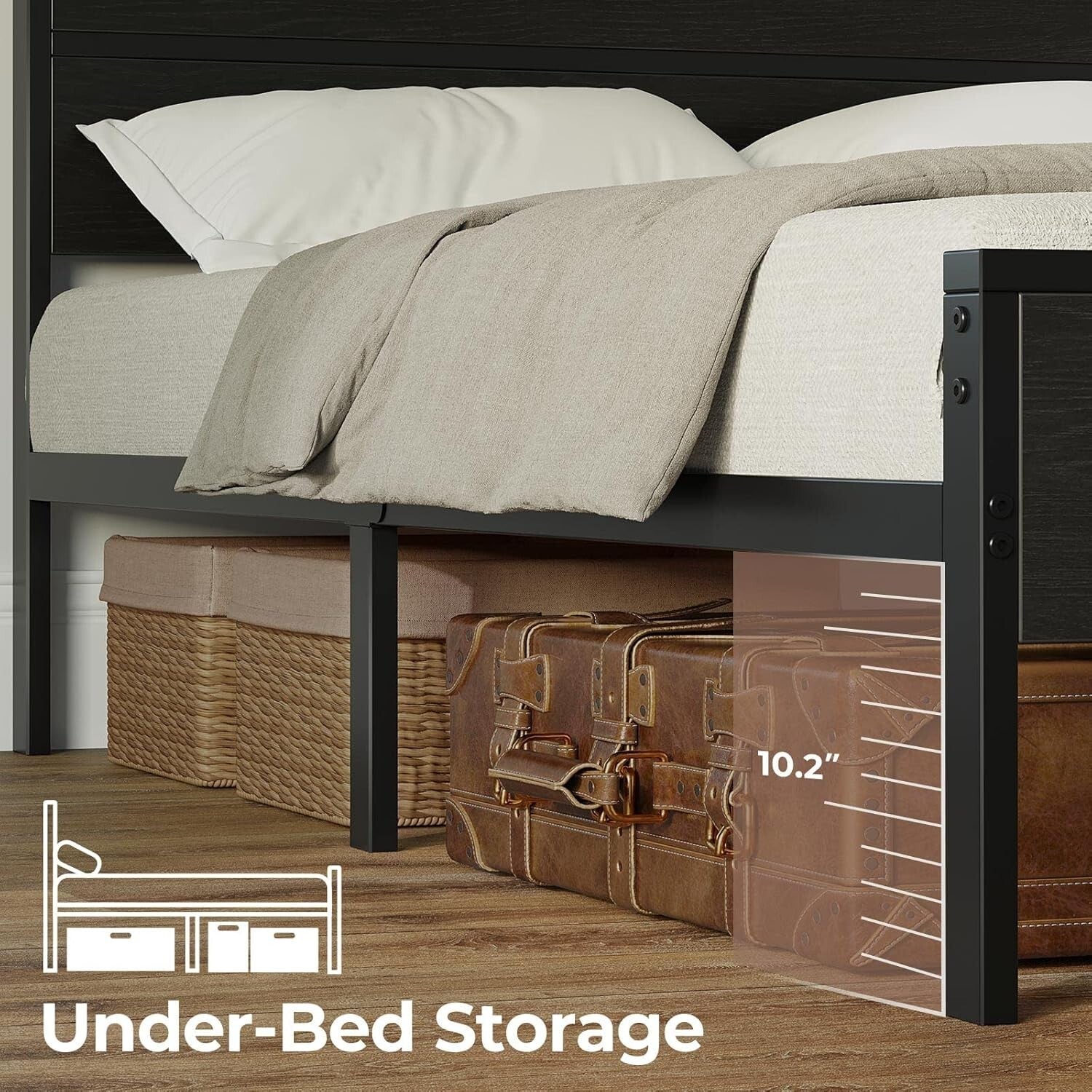 Easy Assembly King Bed Frame with LED Lighting & Powerful Support Up to 700lbs