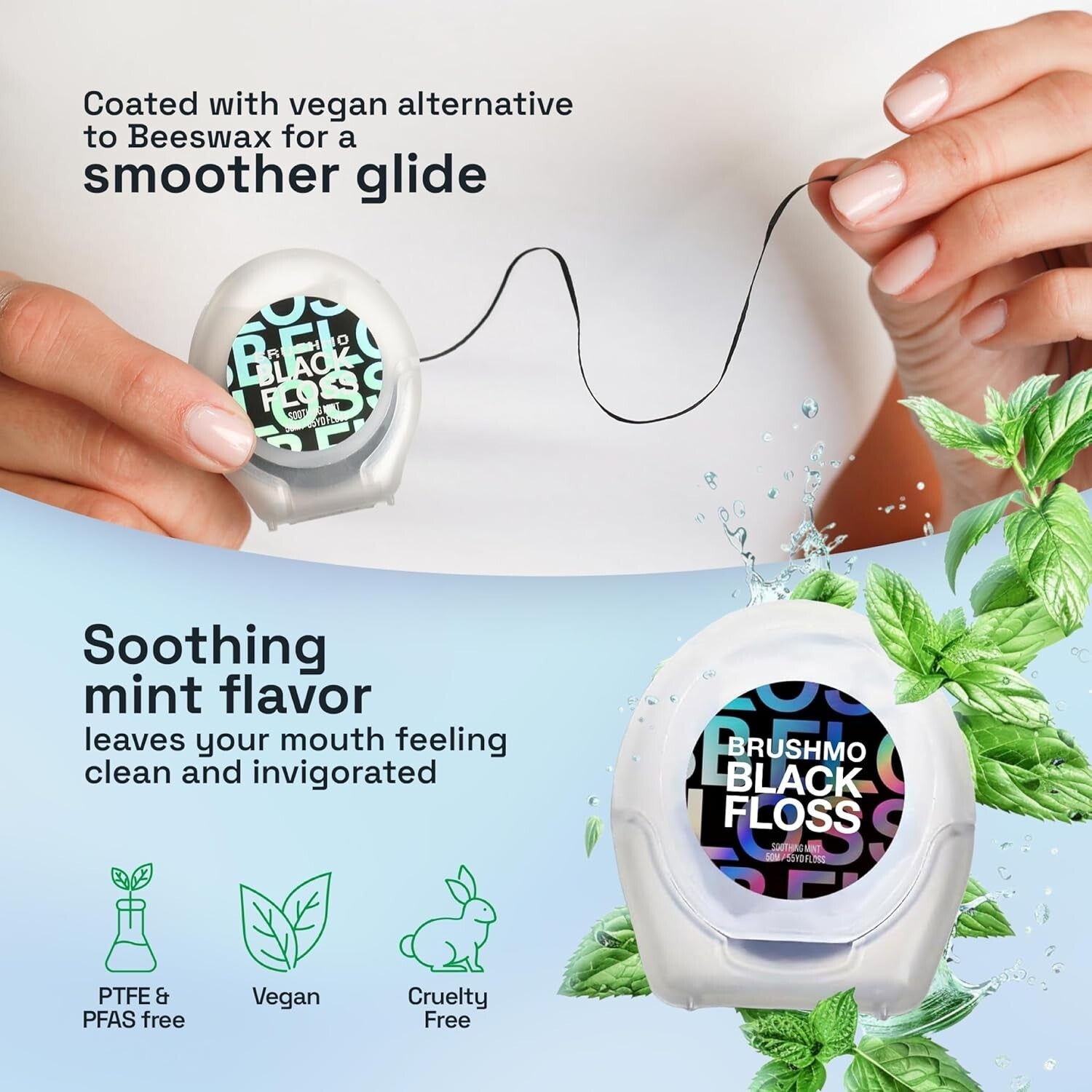 Advanced Black Floss - Expanding Mint Floss for Superior Plaque Control, 275 yd