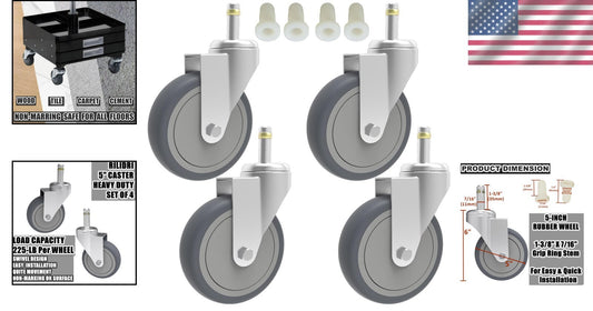 225 lb Load Capacity 5-Inch Swivel Caster Wheels for Versatile Use - 4 Pack