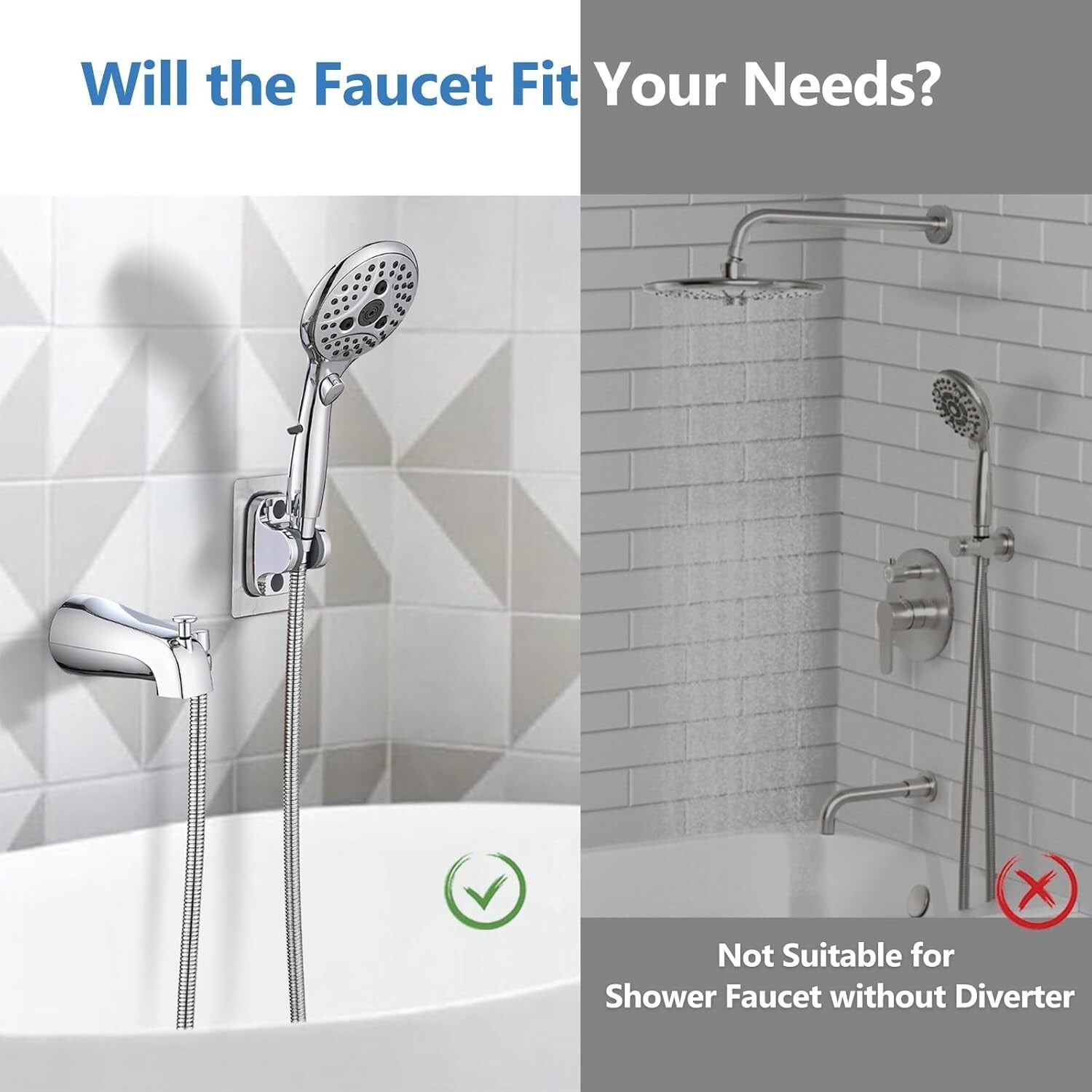 Durable All-Metal Tub Spout with 6 Settings Shower – Hassle-Free Installation