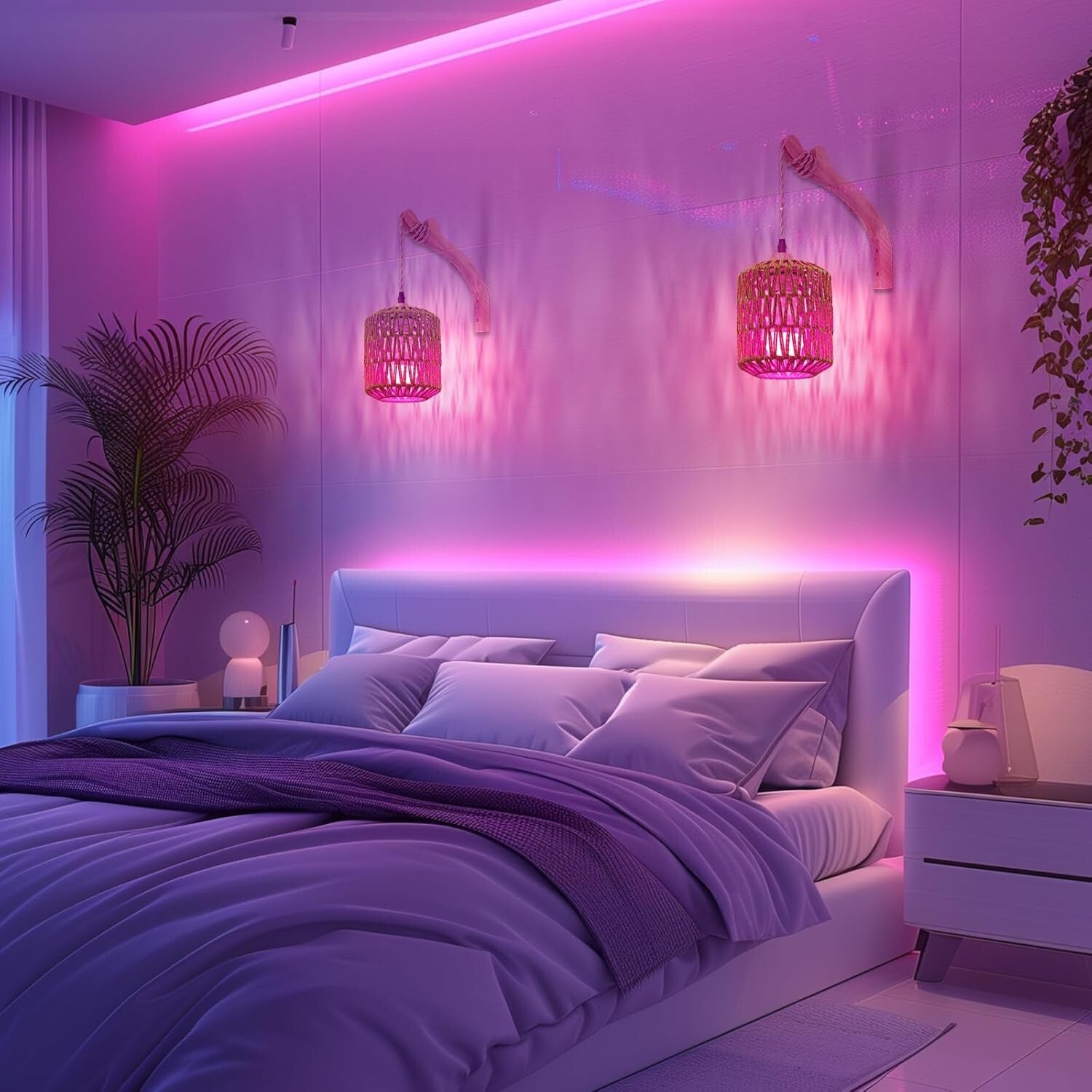 Frideko Boho Rechargeable Wall Sconces Set of 2 with Remote – RGB Dimmable Light