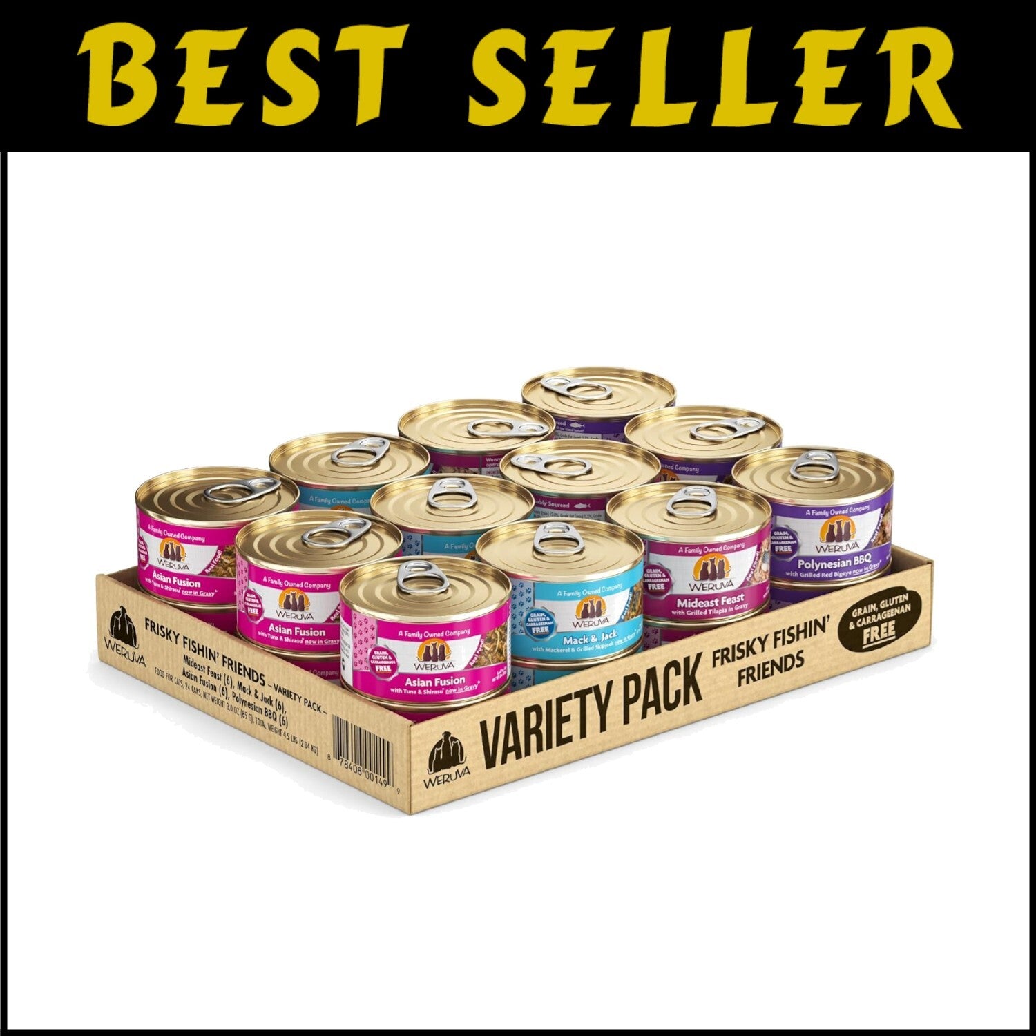 Frisky Fishin' Friends Wet Cat Food Variety Pack - 24 Cans of Seafood Delights