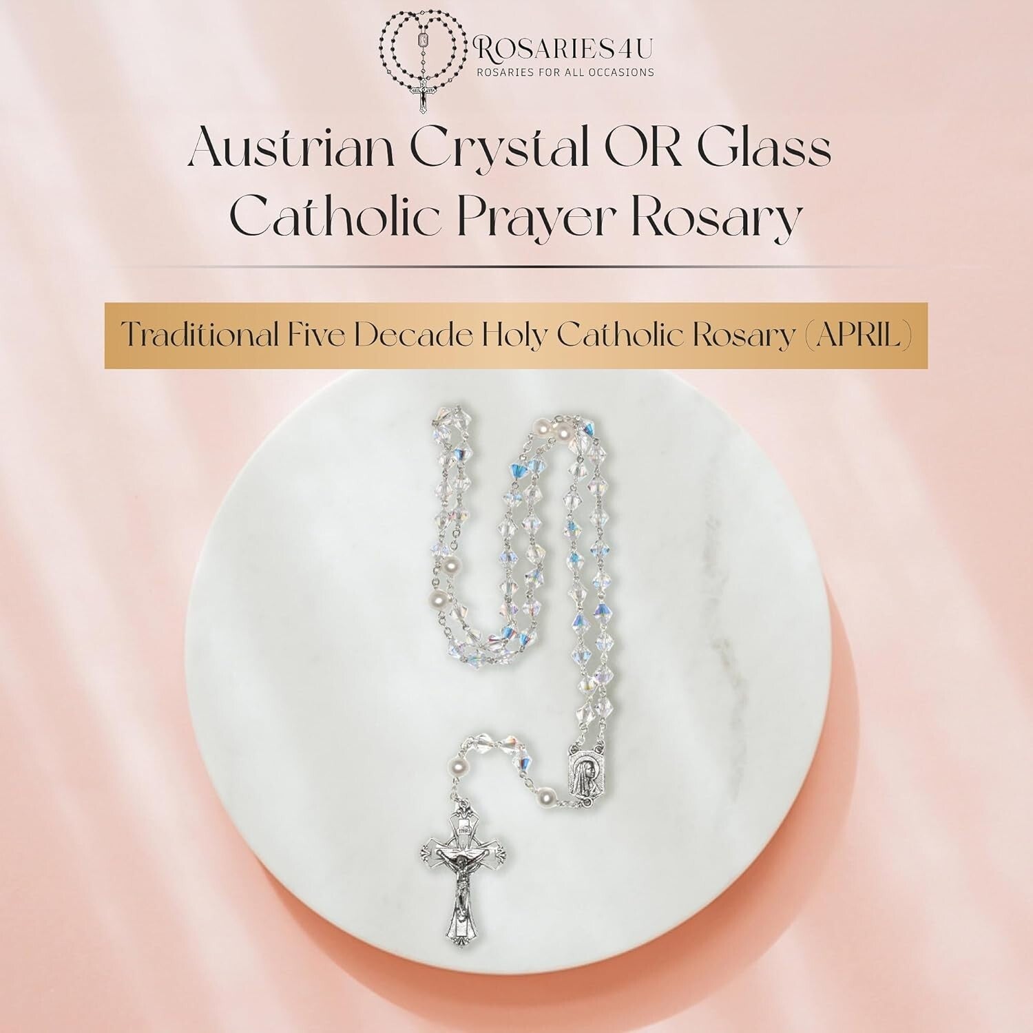 Austrian Crystal Rosary for April Birthdays - Elegant Catholic Prayer Accessory