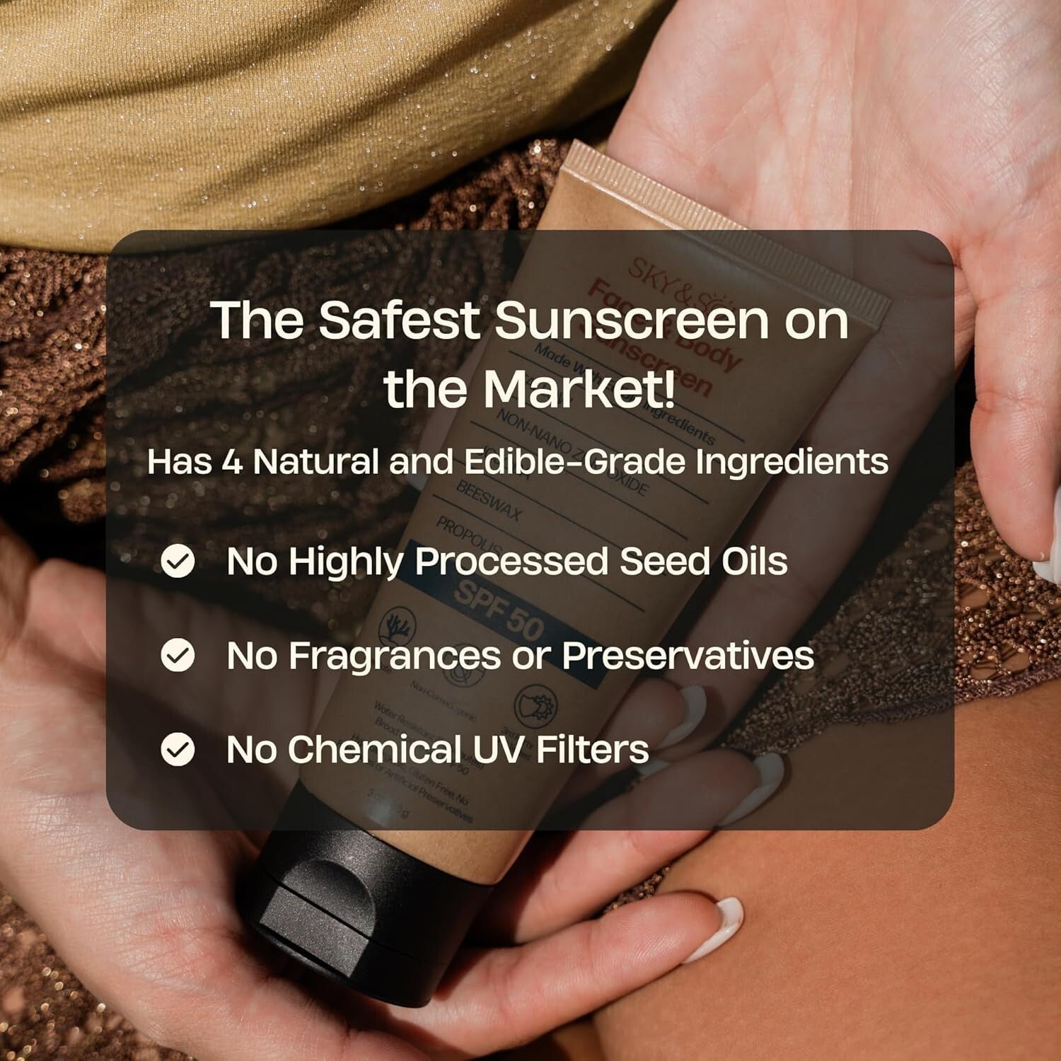 SPF 50 Organic Tallow & Zinc Oxide Sunscreen - Water-Resistant & Makeup Friendly