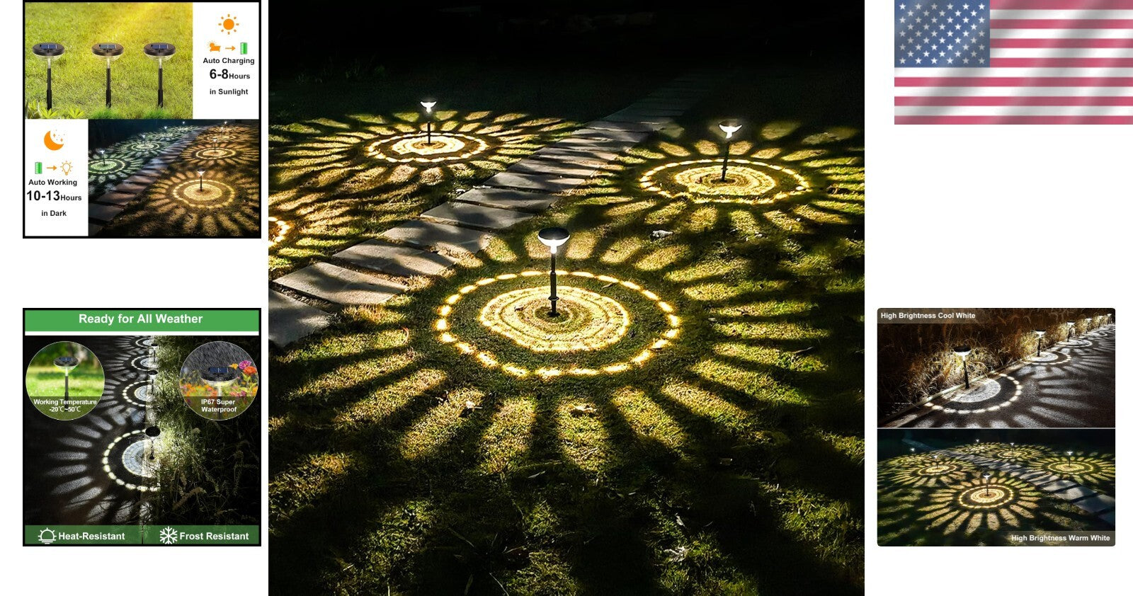 Durable Solar Powered Pathway Lights - 8 Pack with Adjustable Height & LED Modes