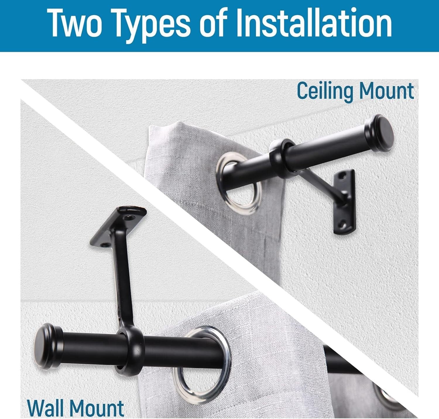 Adjustable 1-Inch Blackout Curtain Rods for Indoor and Outdoor Windows, 48-86"