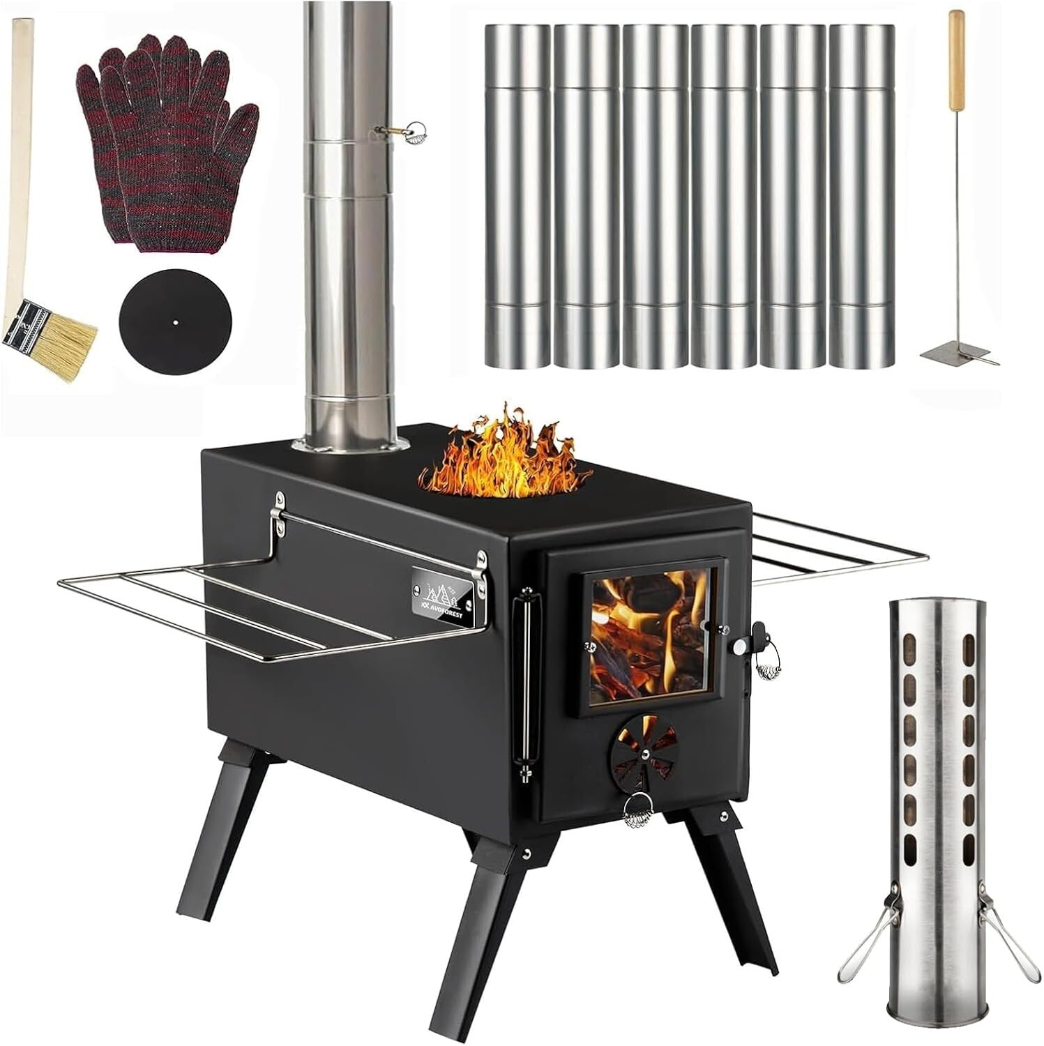 Durable Cast Iron Camping Wood Stove with Included Accessories for Winter Fun