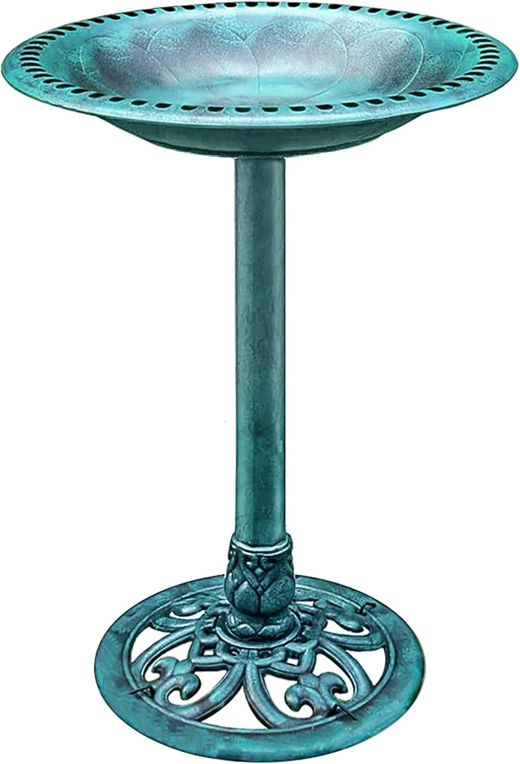 Elegant 28-Inch Lightweight Green Polyresin Bird Bath for Outdoor Garden Decor