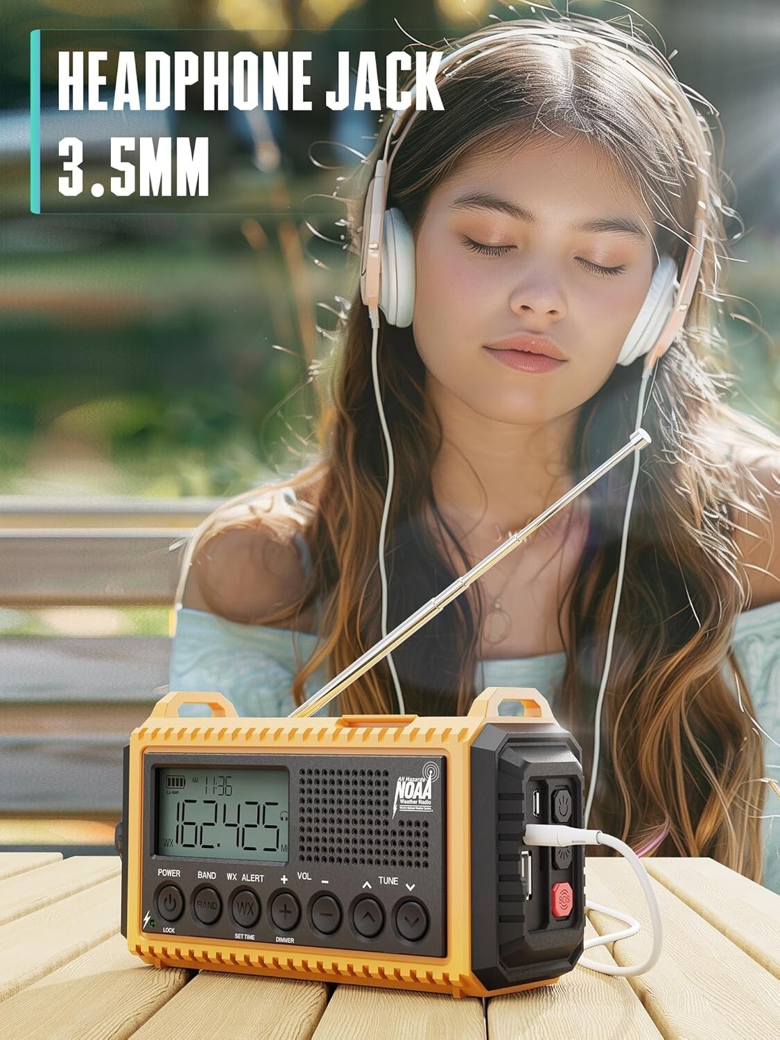Weather Alert Radio with 18500mWh Battery, SOS Alarm & Dual Lighting Functions