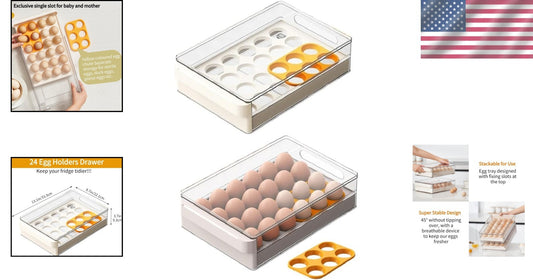 Stackable 2-Pack Clear Egg Holder with Non-Slip Base for Organized Refrigerators