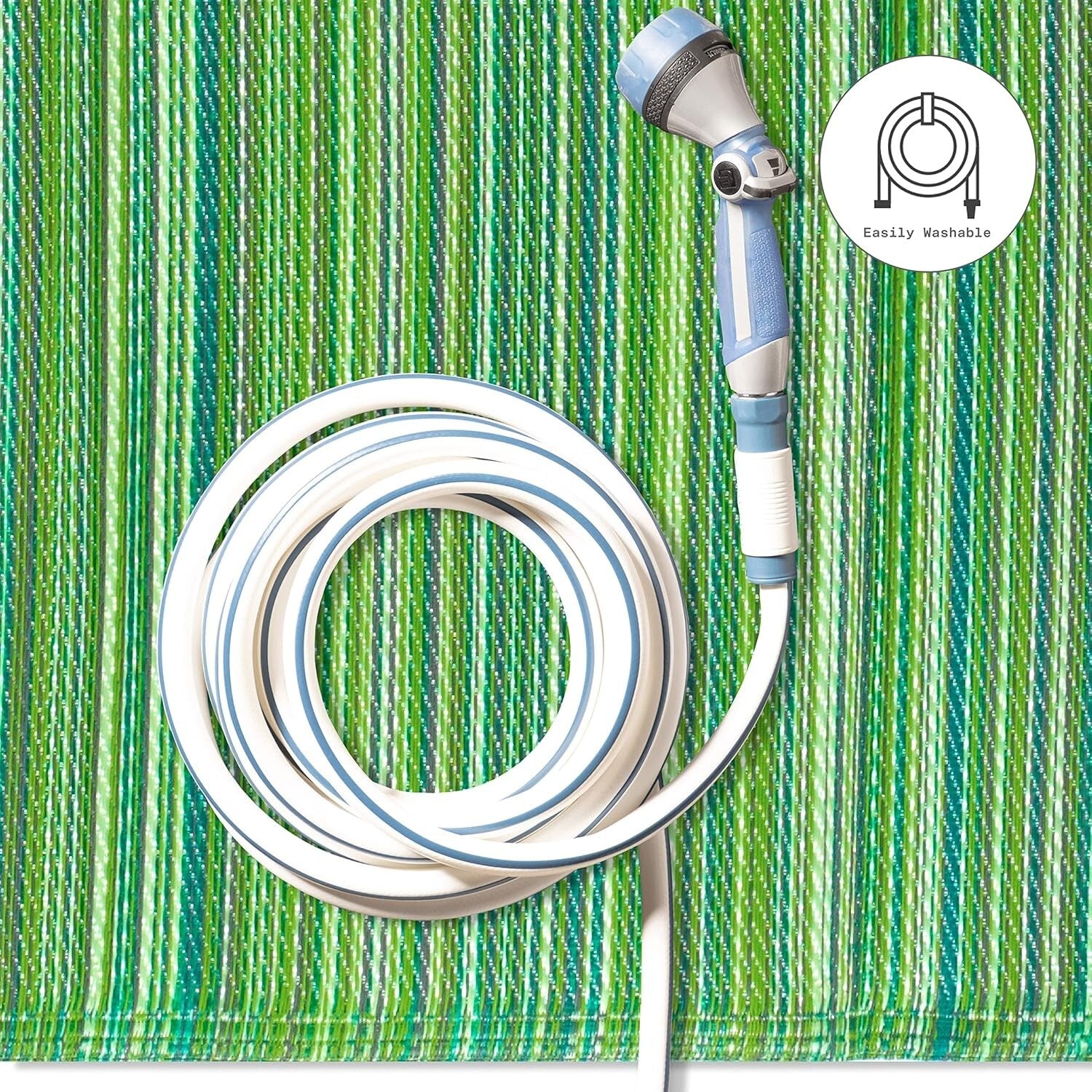 Eco-Friendly Cancun Green Outdoor Rug - Striped & Stain Resistant - 4x6 ft