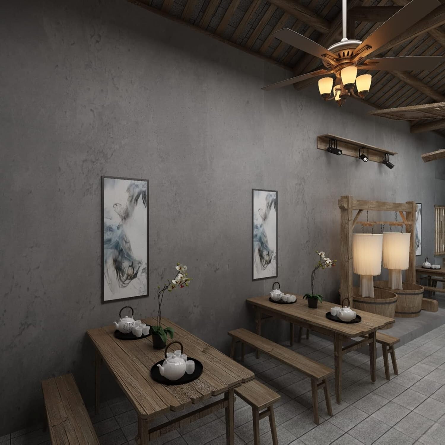 Textured Darker Grey Concrete Wallpaper 16"×1181" - Perfect for Bedroom & Gym