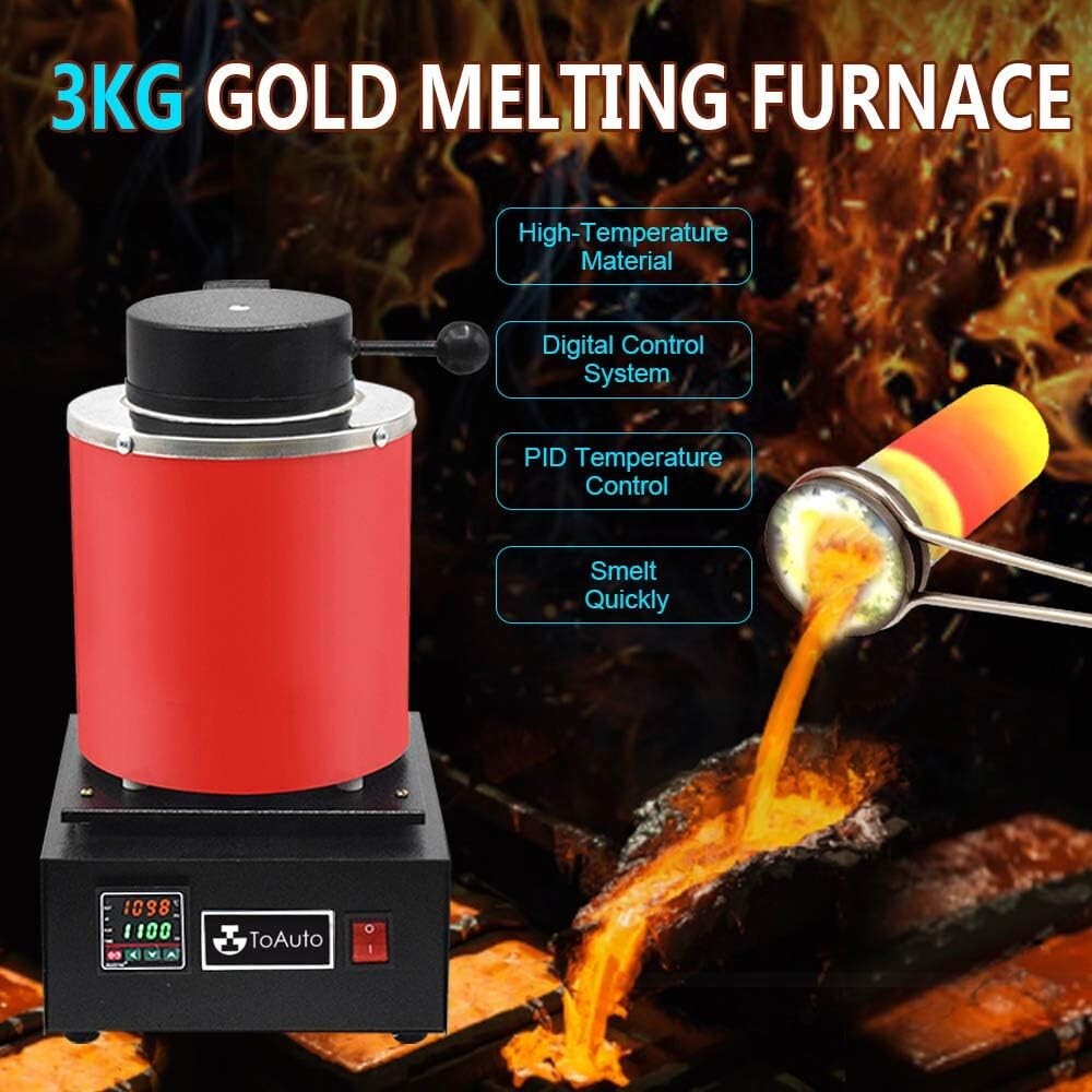 3KG Gold Melting Furnace - 1400W Digital Electric Kit with Graphite Crucible