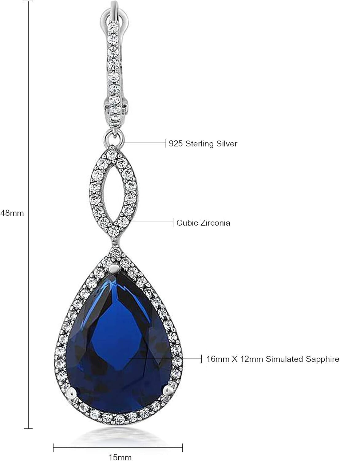 Elegant 925 Sterling Silver Long Dangle Teardrop Earrings for Weddings - 20 Cttw