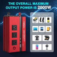 Load image into Gallery viewer, Versatile 2000W Modified Sine Wave Inverter - Perfect for Home, Vehicle &amp; Solar