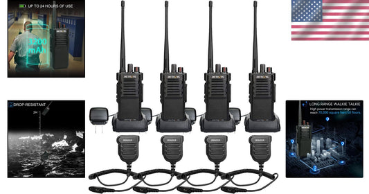 Enterprise-Grade Walkie Talkies, 7 Mile Range, Waterproof Speaker Mic Included