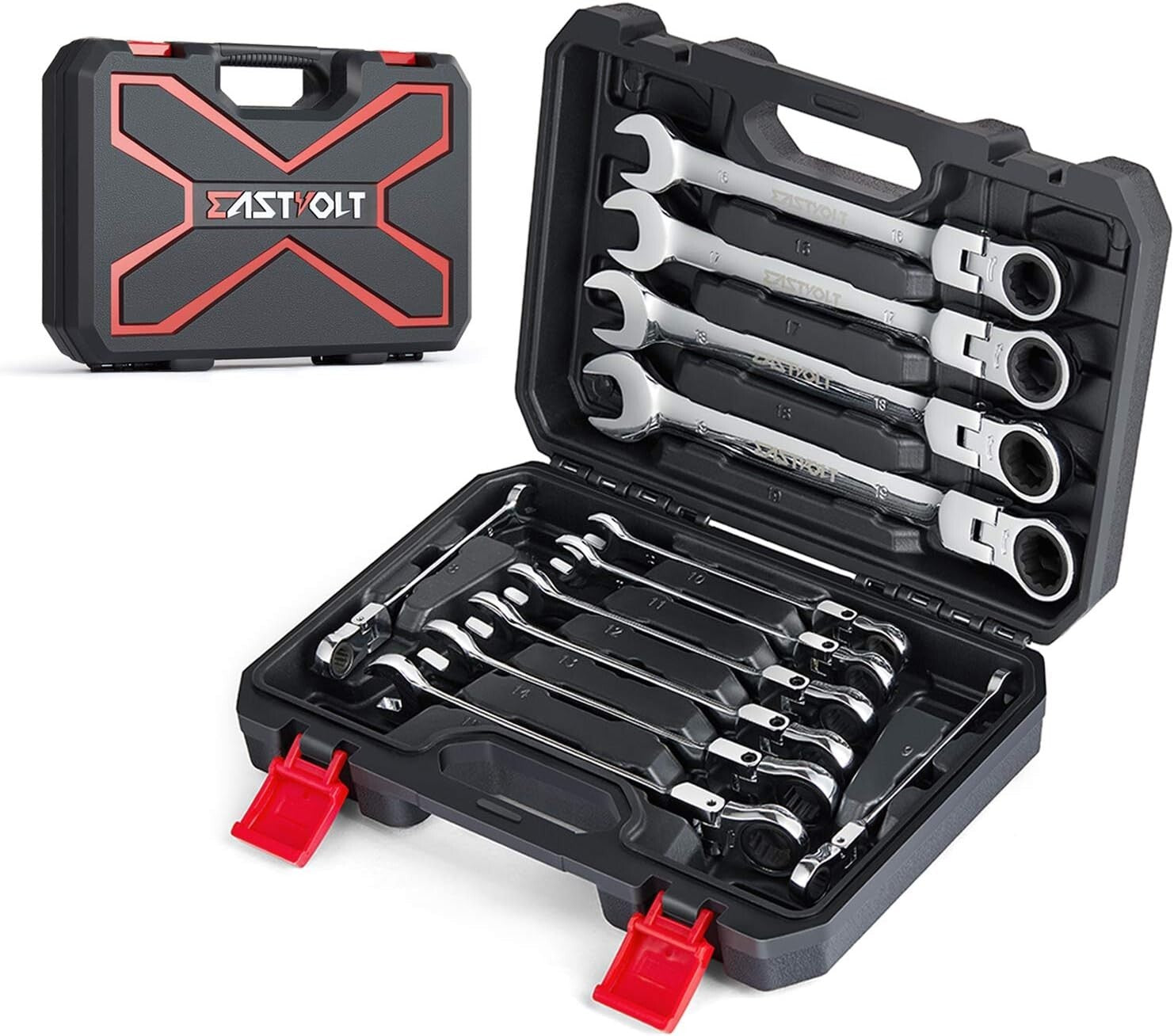 12-Piece Flex-Head Metric Ratcheting Wrench Set (8mm-19mm) - Chrome Vanadium