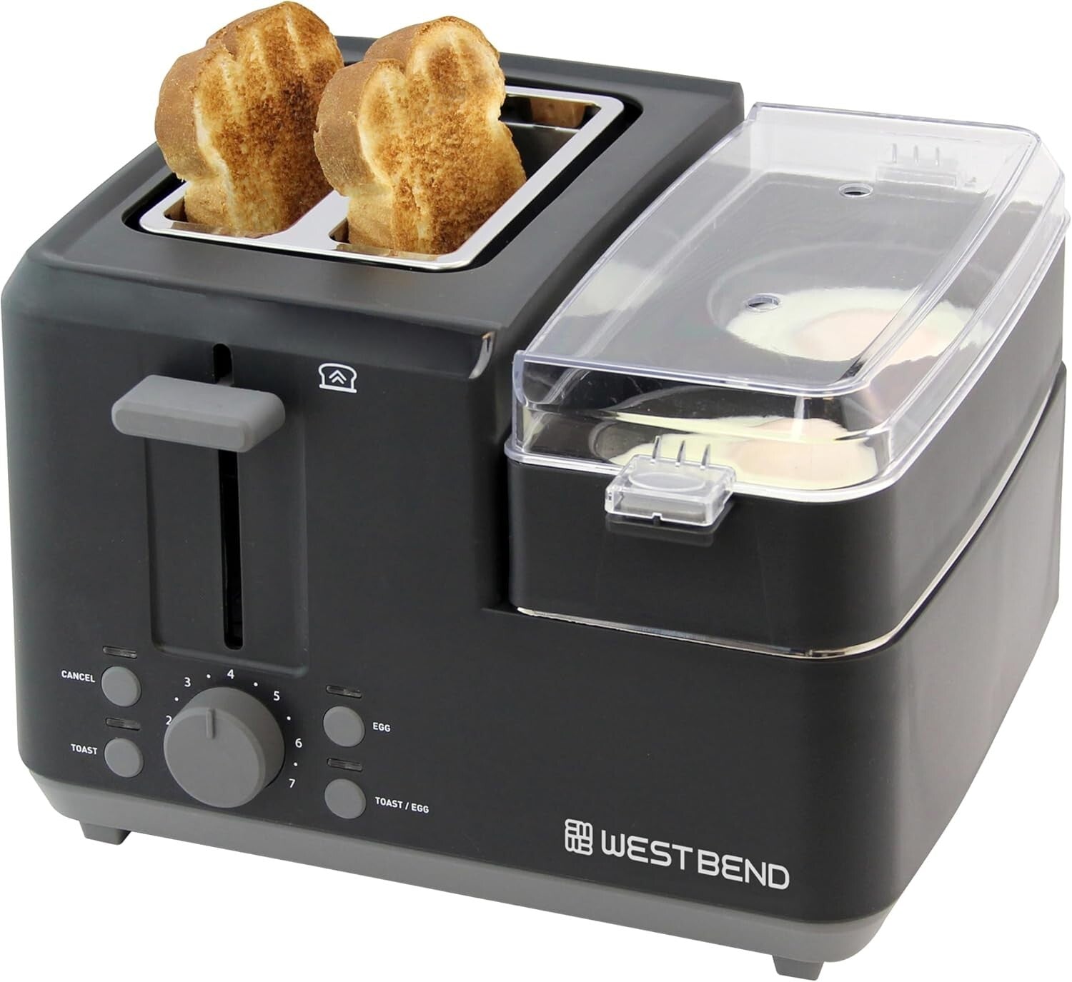 2-Slice Toaster and Egg Cooker Duo with Removable Meat Tray - Modern Design