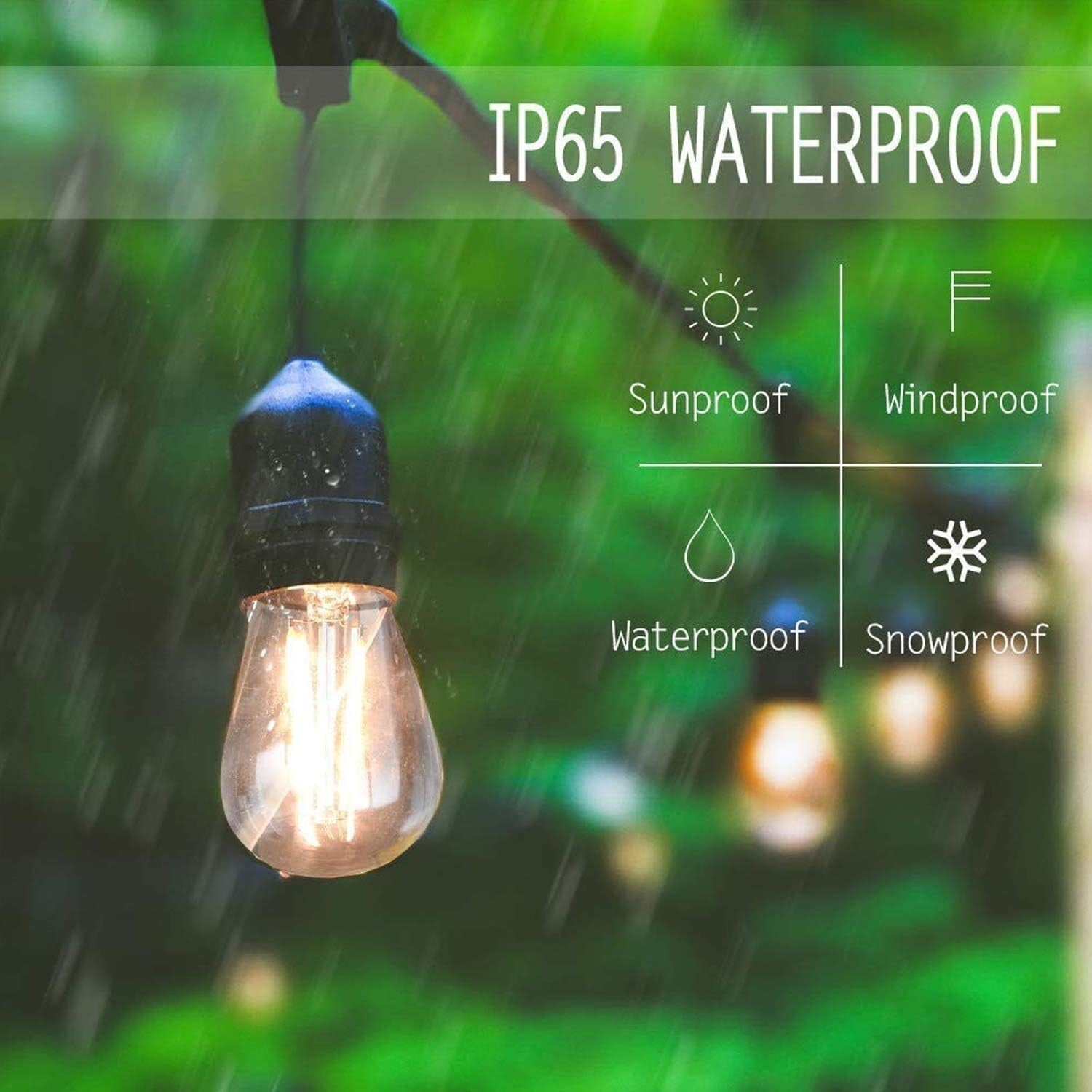 Commercial Grade 48 FT Patio Lights with 15 Shatterproof Edison Bulbs - Dimmable