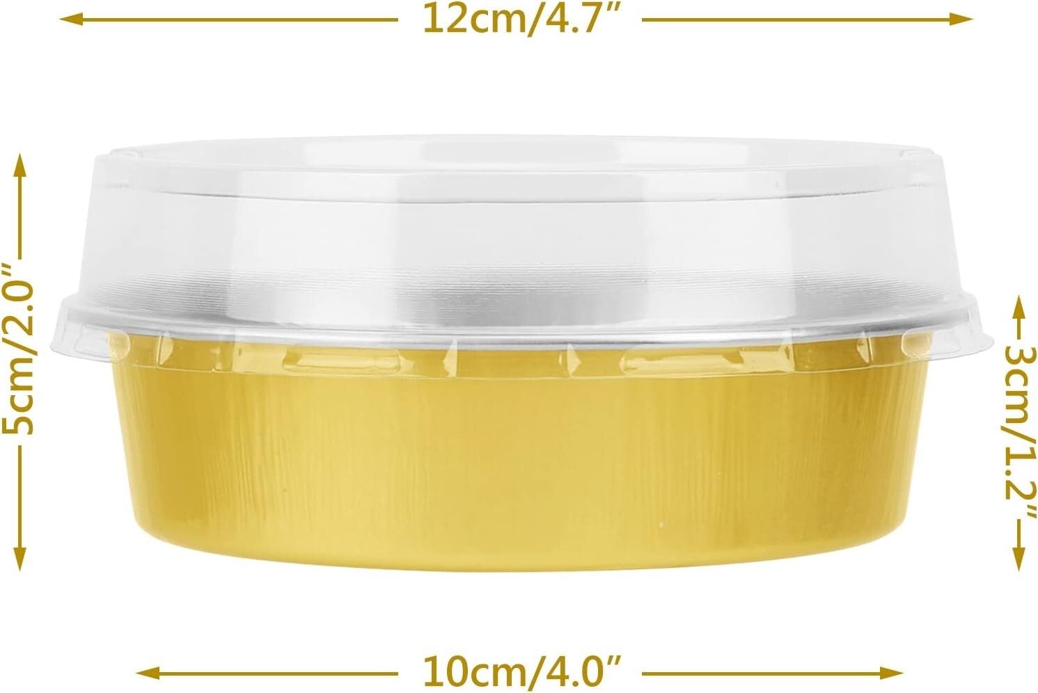 Bulk 100 Mini Cake & Tart Pans - Golden Disposable Aluminum Pie Tins with Lids