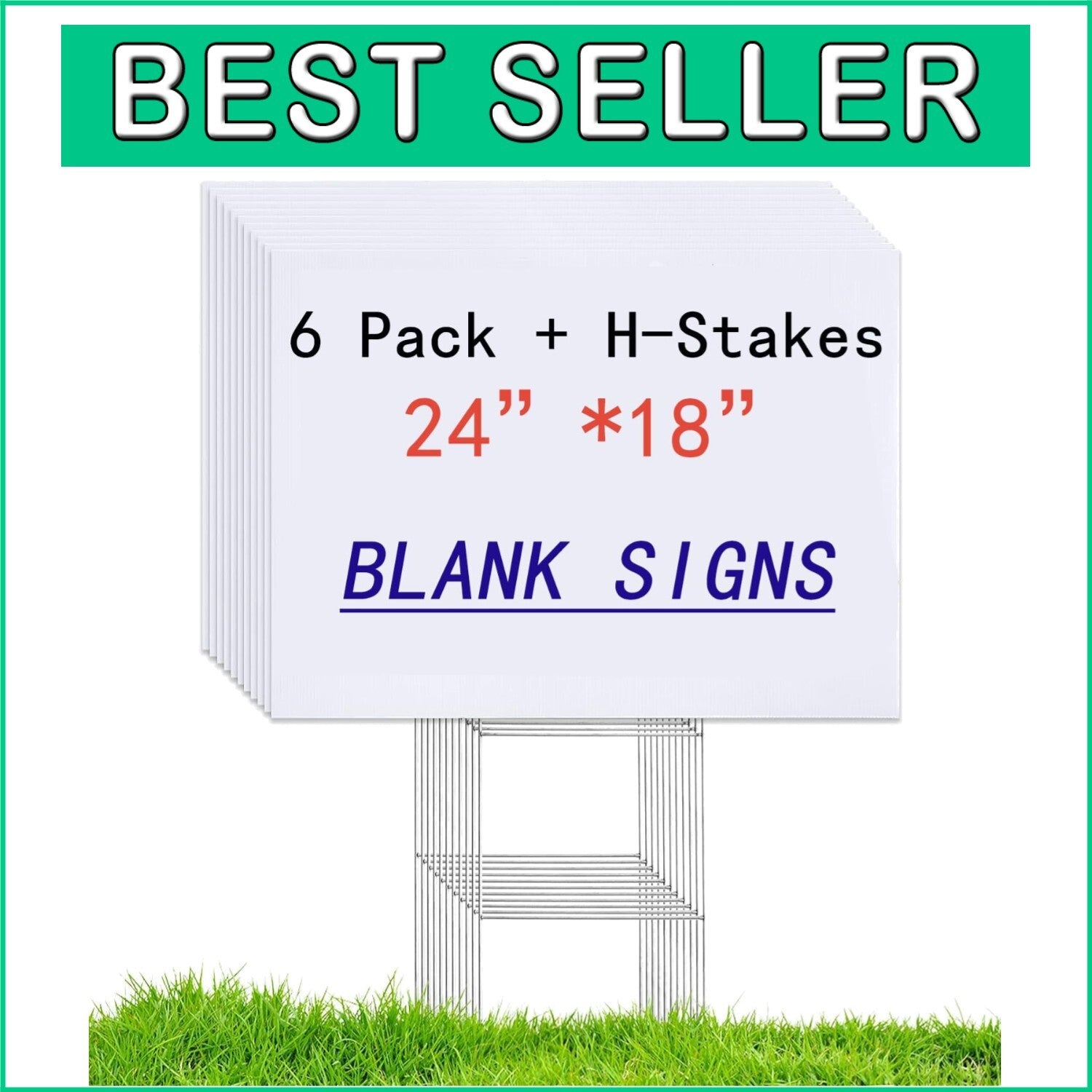Durable 6 Blank Lawn Signs with H-Stakes 24"x18" for Garden or Business