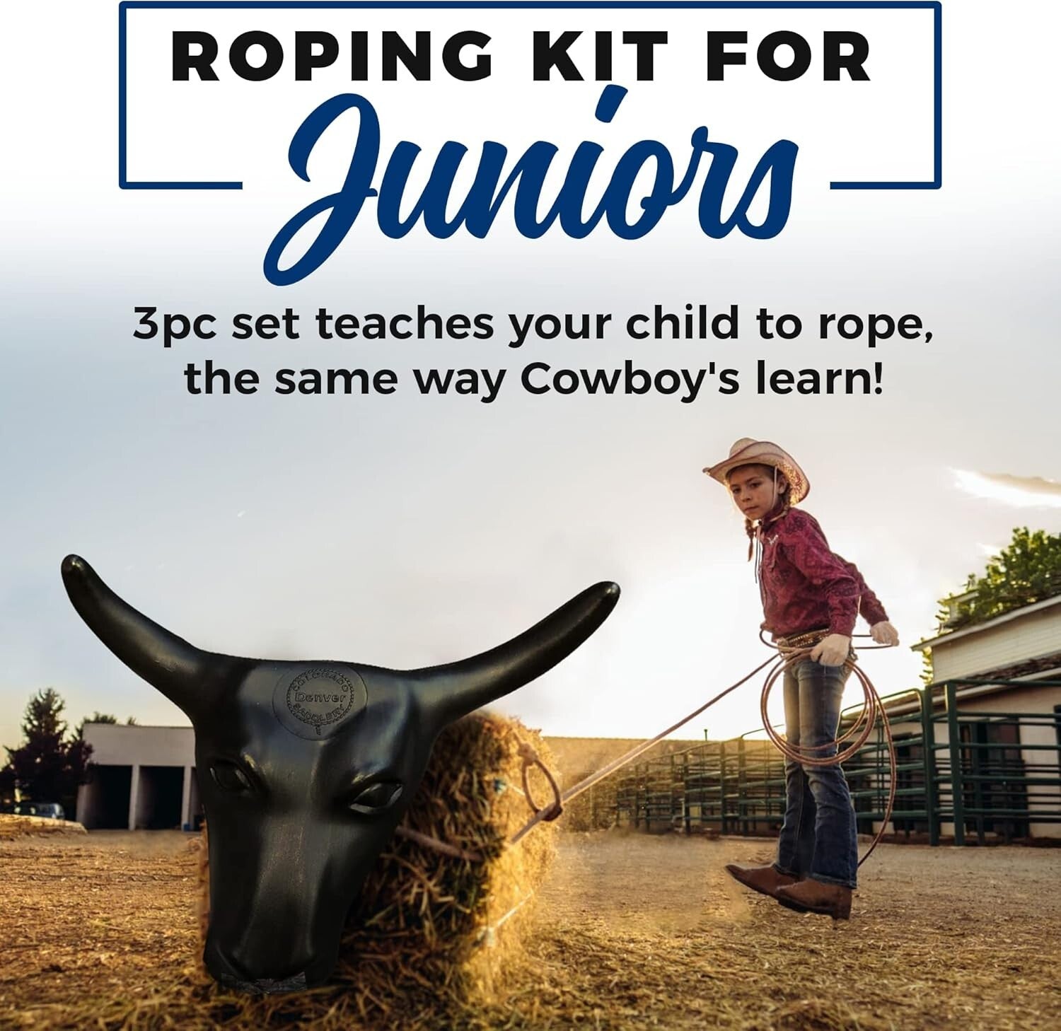 3-Piece Kid's Roping Set: Premium Lasso Rope & Steer Head for Beginners