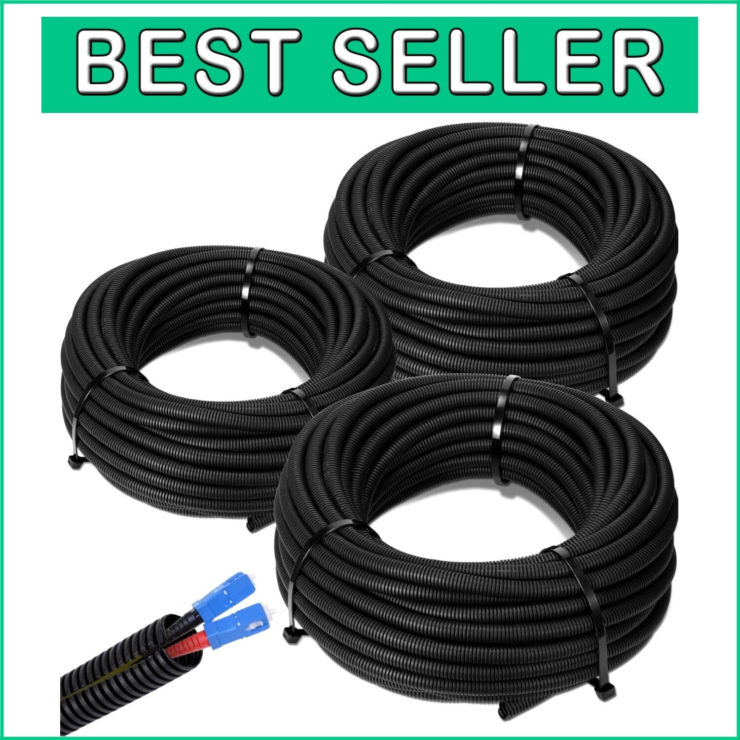 Flexible Electrical Conduit Assortment: 1/4, 1/2, 3/8 x 50 Ft Wire Loom Kit