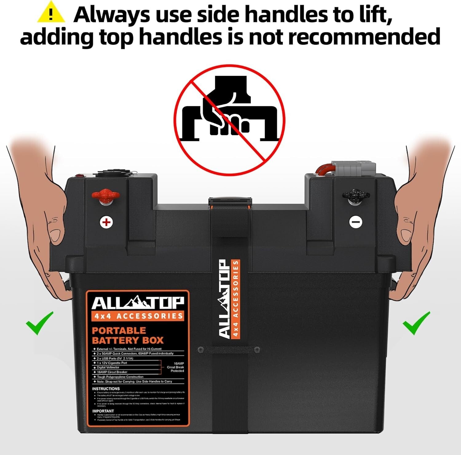 12V Smart Battery Box with 50AMP Connectors & Circuit Breaker for Versatile Use