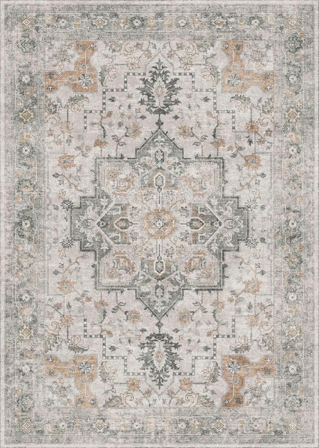 Retro Floral 2x3 ft Area Rug - Machine Washable, Non-Slip Doormat in Taupe