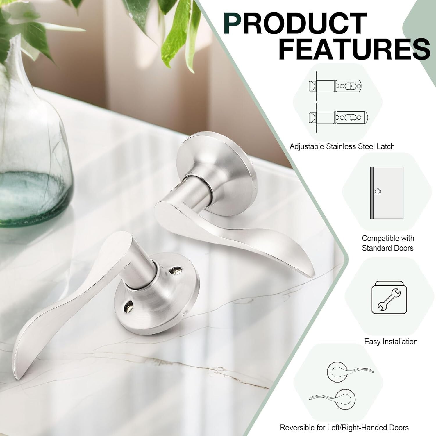 Durable 6-Pack Brushed Nickel Passage Lever Door Handle for Easy Installations