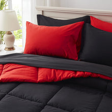Load image into Gallery viewer, All Season King Size Bedding Set: 7-Piece Reversible Comforter in Black &amp; Red